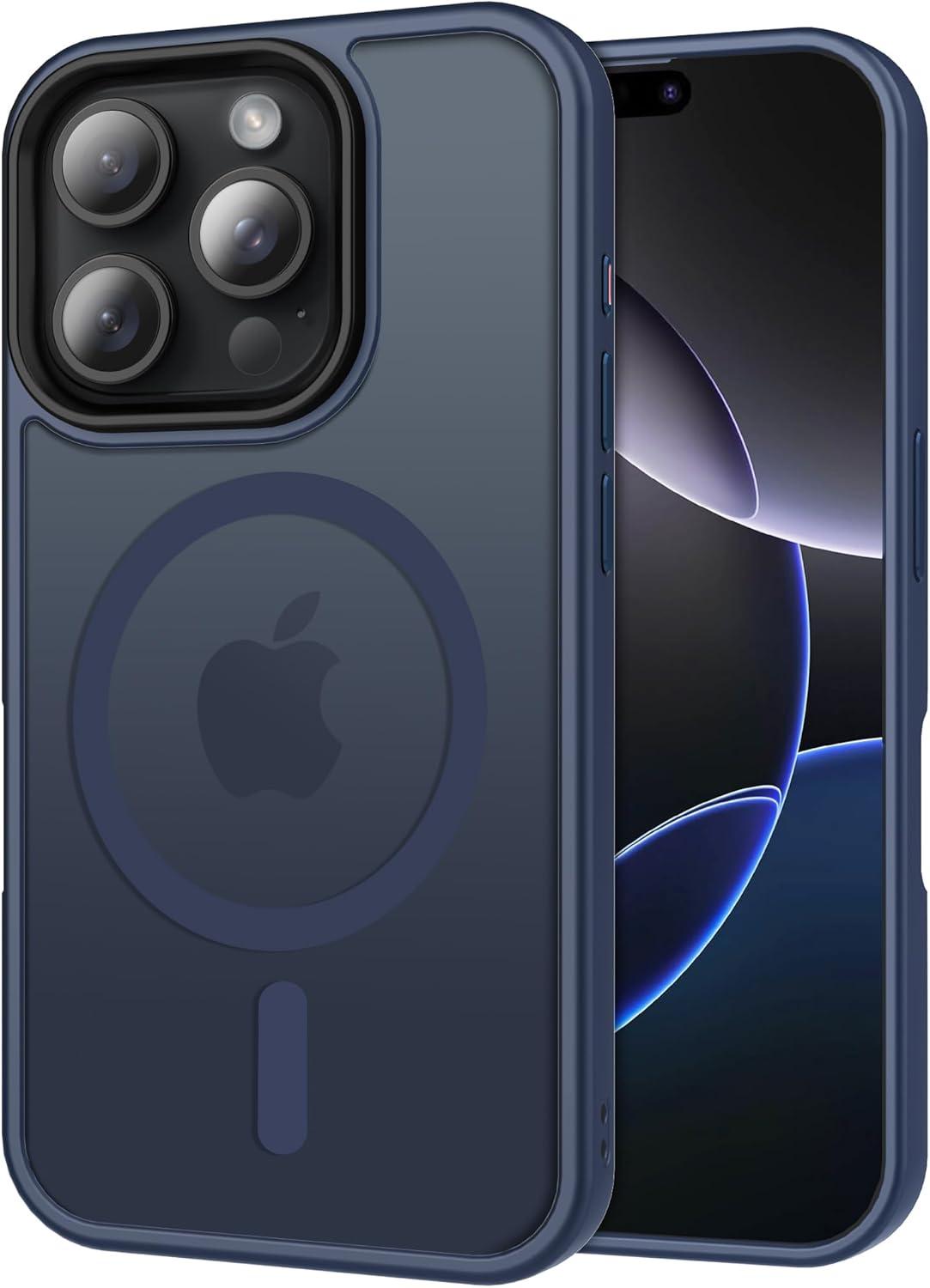 imageCACOE Magnetic Case for iPhone 16 61 inch Compatible with MagSafe Thin Slim Fit AntiFingerprint Shockproof Bumper TPU Protective Cover for Women Men GirlsMatte BlackDark Blue