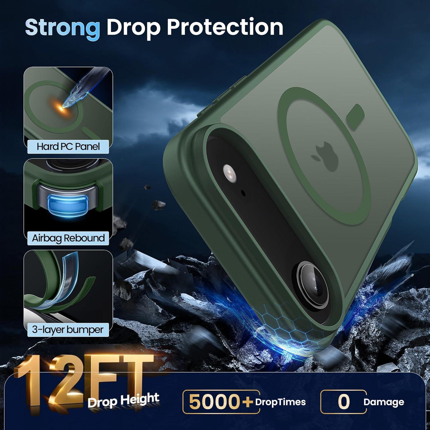 imageCACOE Magnetic Case for iPhone 16 61 inch Compatible with MagSafe Thin Slim Fit AntiFingerprint Shockproof Bumper TPU Protective Cover for Women Men GirlsMatte BlackDark Green