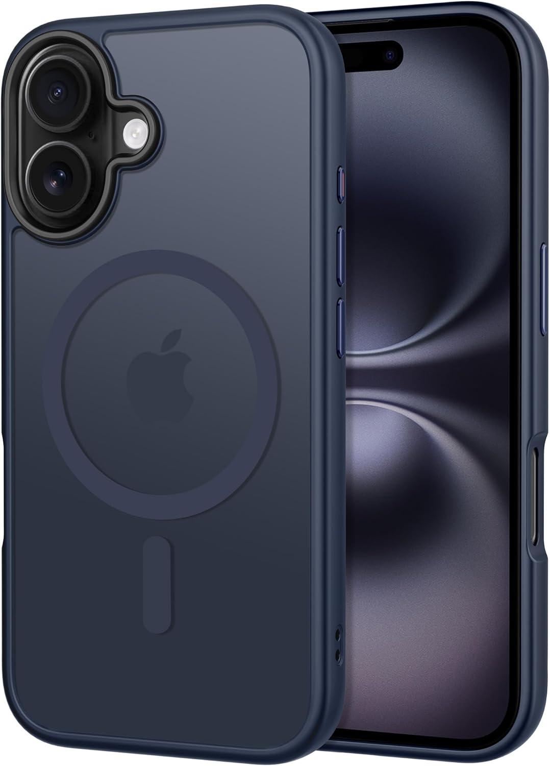 imageCACOE Magnetic Case for iPhone 16 61 inch Compatible with MagSafe Thin Slim Fit AntiFingerprint Shockproof Bumper TPU Protective Cover for Women Men GirlsMatte BlackDark Blue