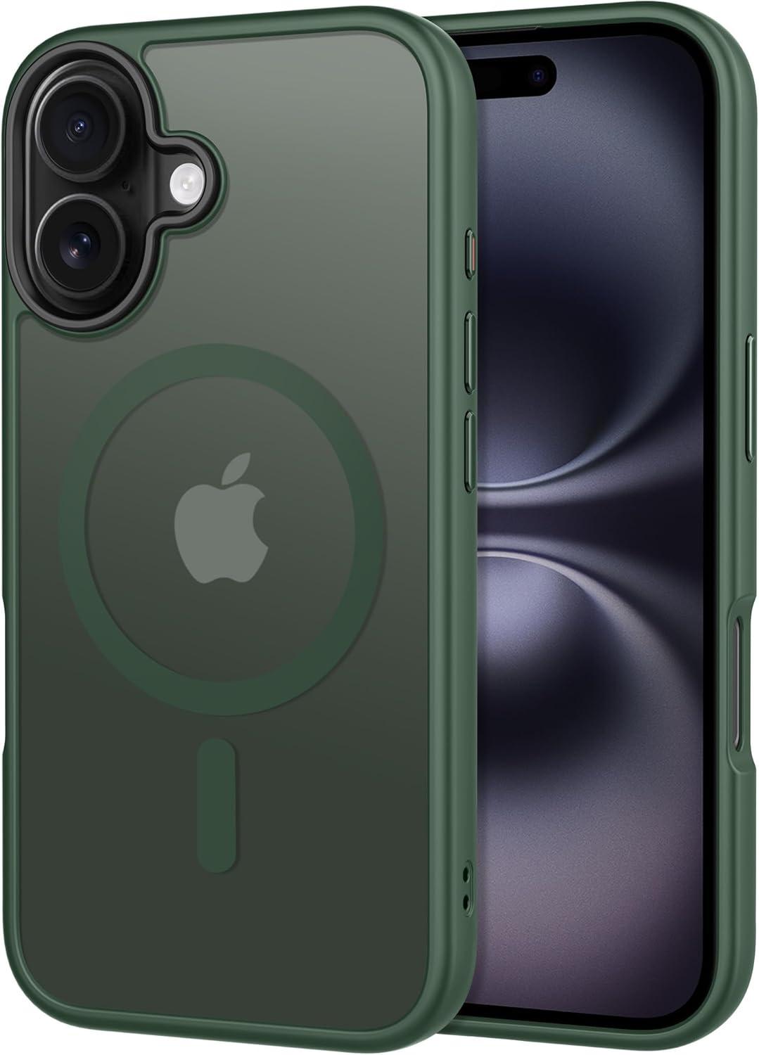 imageCACOE Magnetic Case for iPhone 16 61 inch Compatible with MagSafe Thin Slim Fit AntiFingerprint Shockproof Bumper TPU Protective Cover for Women Men GirlsMatte BlackDark Green