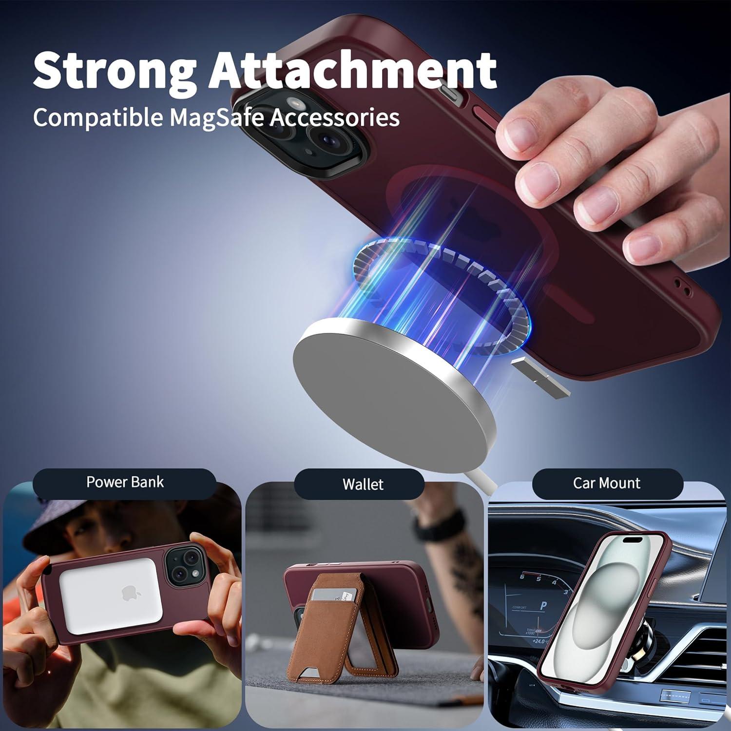 imageCACOE Magnetic Case for iPhone 16 61 inch Compatible with MagSafe Thin Slim Fit AntiFingerprint Shockproof Bumper TPU Protective Cover for Women Men GirlsMatte BlackDark Red