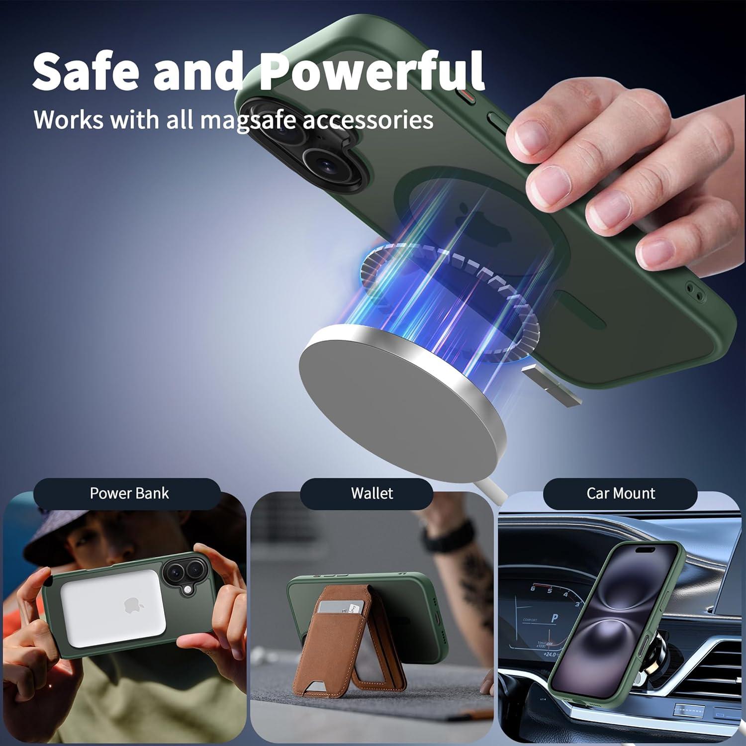 imageCACOE Magnetic Case for iPhone 16 61 inch Compatible with MagSafe Thin Slim Fit AntiFingerprint Shockproof Bumper TPU Protective Cover for Women Men GirlsMatte BlackDark Green