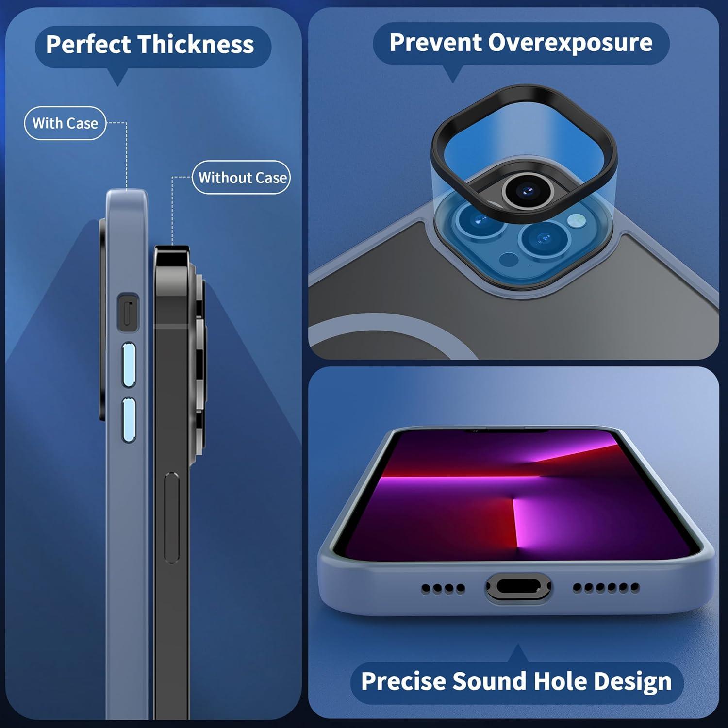 imageCACOE Magnetic Case for iPhone 16 61 inch Compatible with MagSafe Thin Slim Fit AntiFingerprint Shockproof Bumper TPU Protective Cover for Women Men GirlsMatte BlackLight Blue