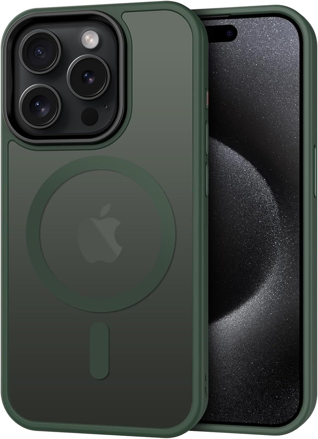 imageCACOE Magnetic Case for iPhone 16 61 inch Compatible with MagSafe Thin Slim Fit AntiFingerprint Shockproof Bumper TPU Protective Cover for Women Men GirlsMatte BlackDark Green