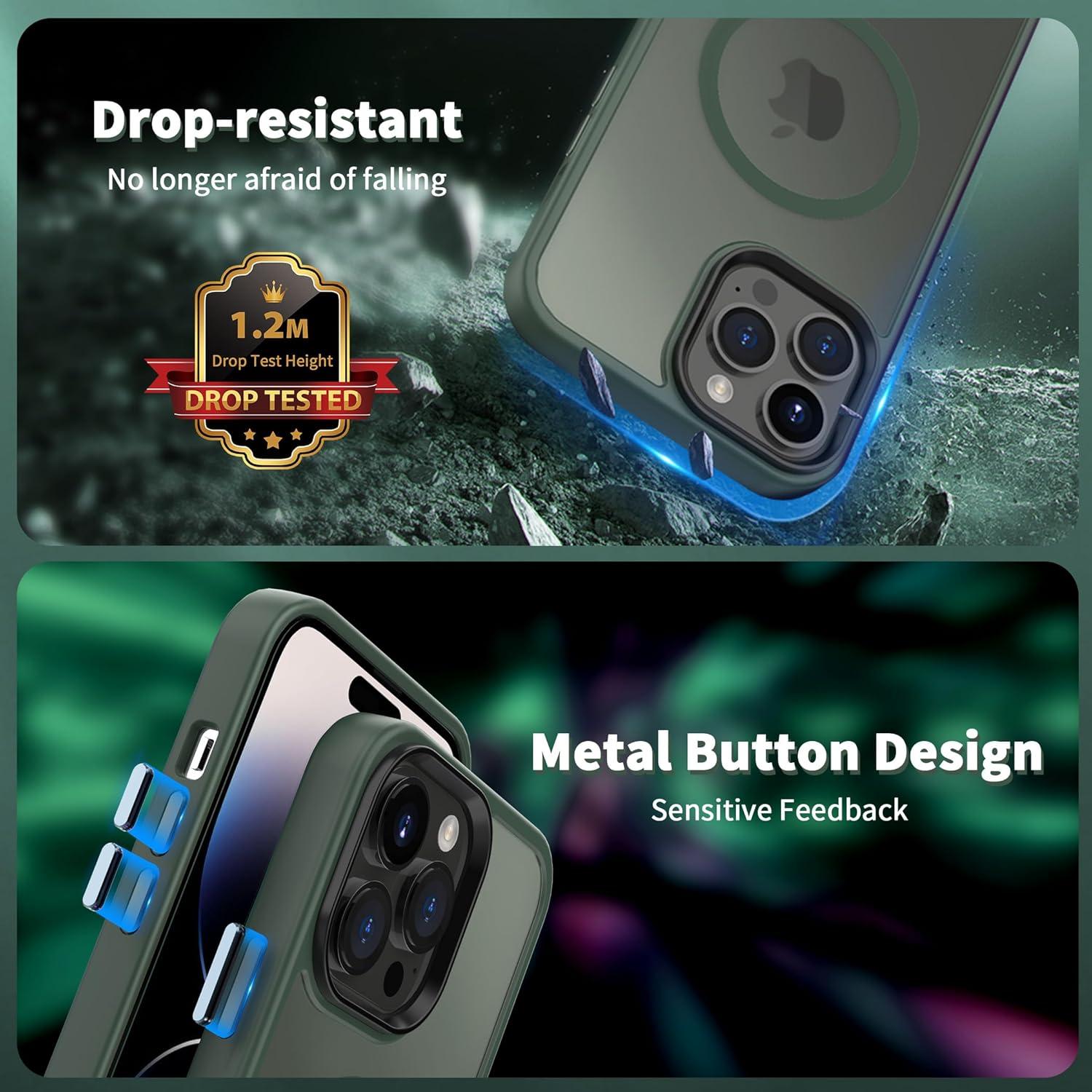 imageCACOE Magnetic Case for iPhone 16 61 inch Compatible with MagSafe Thin Slim Fit AntiFingerprint Shockproof Bumper TPU Protective Cover for Women Men GirlsMatte BlackDark Green