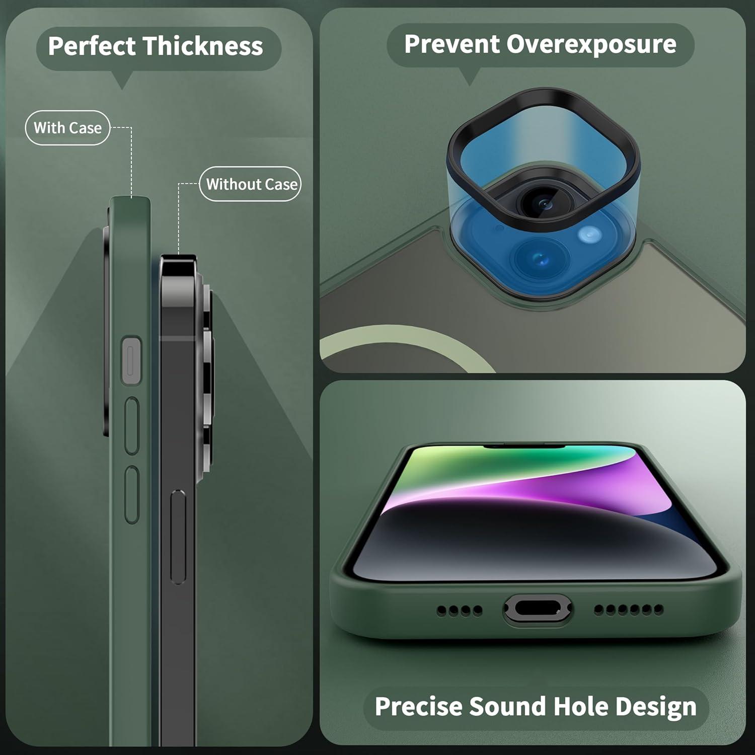 imageCACOE Magnetic Case for iPhone 16 61 inch Compatible with MagSafe Thin Slim Fit AntiFingerprint Shockproof Bumper TPU Protective Cover for Women Men GirlsMatte BlackDark Green