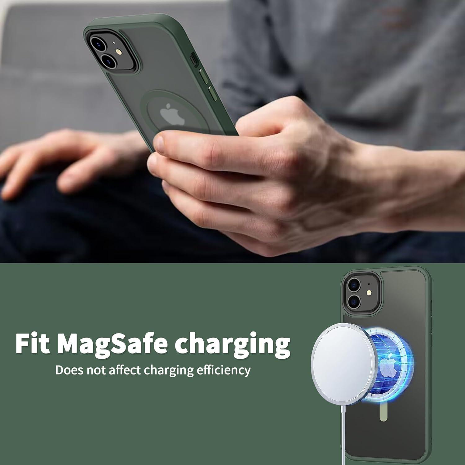 imageCACOE Magnetic Case for iPhone 16 61 inch Compatible with MagSafe Thin Slim Fit AntiFingerprint Shockproof Bumper TPU Protective Cover for Women Men GirlsMatte BlackDark Green