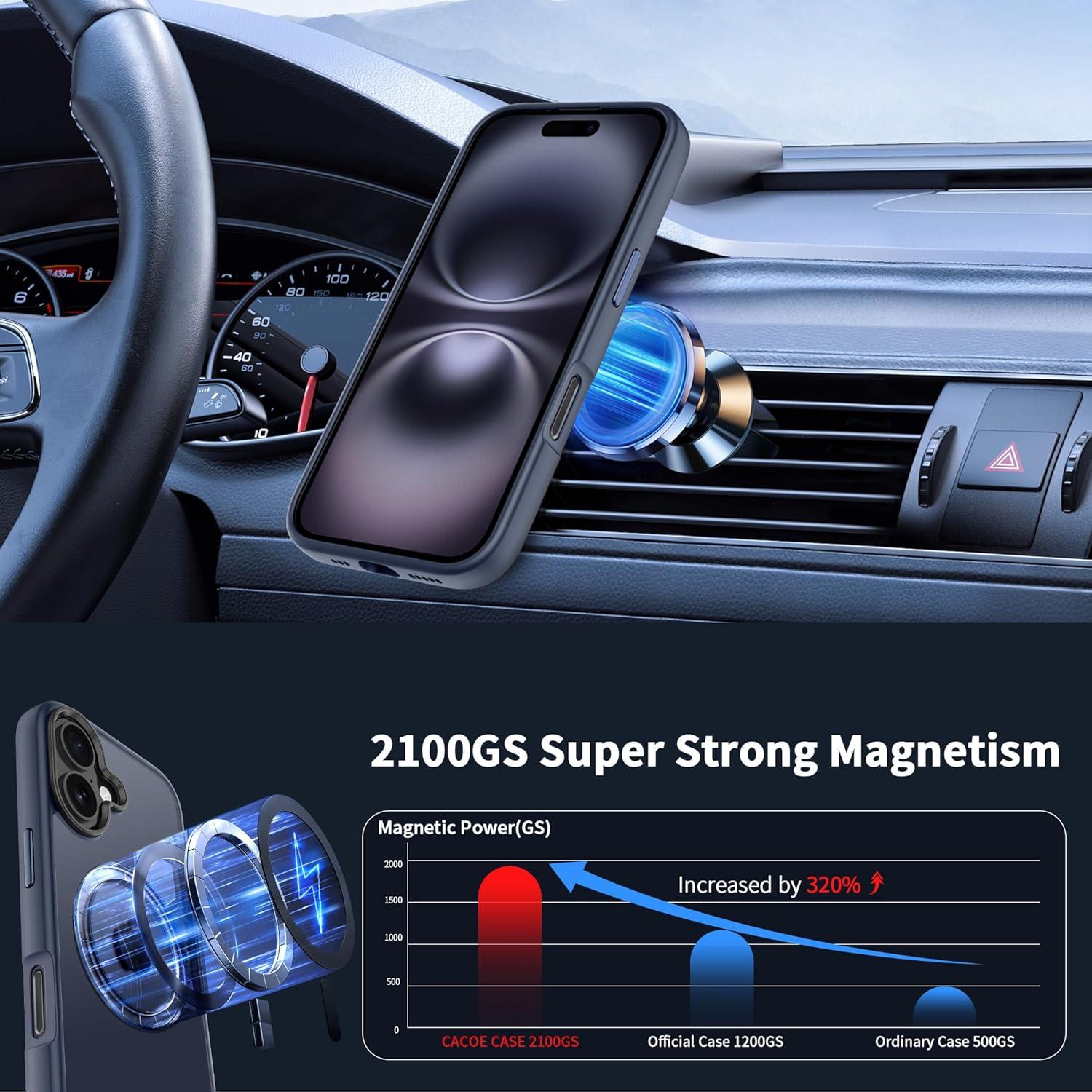 imageCACOE Magnetic Case for iPhone 16 61 inch Compatible with MagSafe Thin Slim Fit AntiFingerprint Shockproof Bumper TPU Protective Cover for Women Men GirlsMatte BlackDark Blue