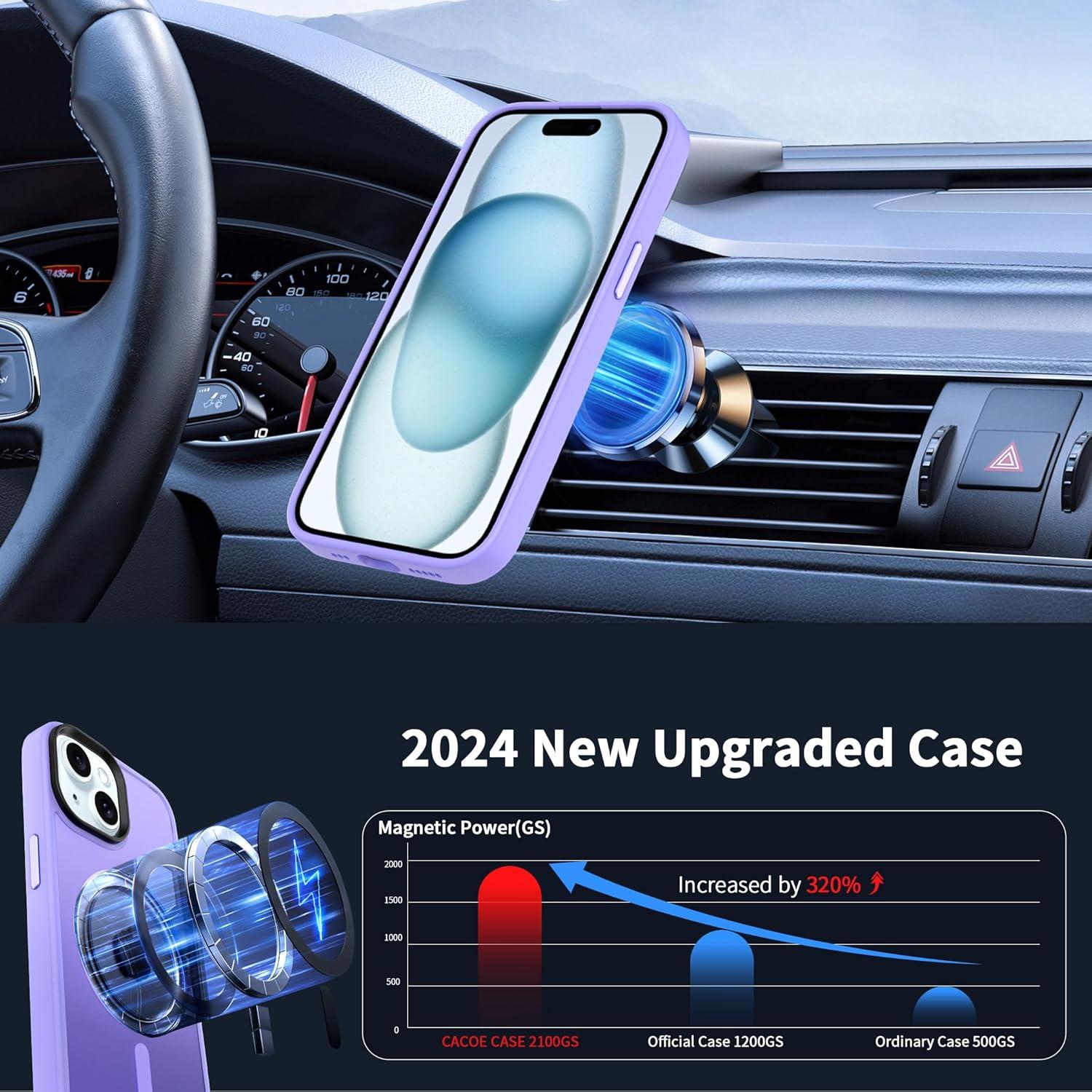 imageCACOE Magnetic Case for iPhone 16 61 inch Compatible with MagSafe Thin Slim Fit AntiFingerprint Shockproof Bumper TPU Protective Cover for Women Men GirlsMatte BlackLight Purple