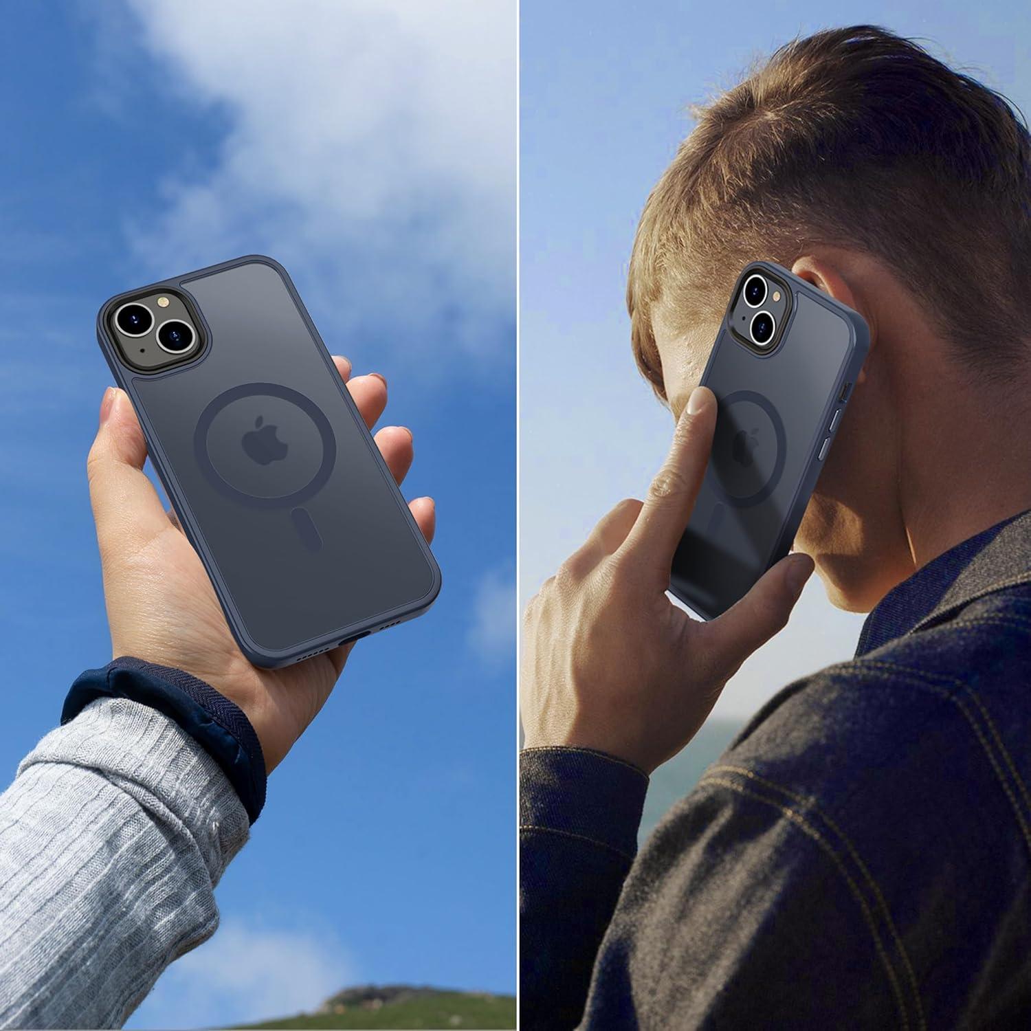 imageCACOE Magnetic Case for iPhone 16 61 inch Compatible with MagSafe Thin Slim Fit AntiFingerprint Shockproof Bumper TPU Protective Cover for Women Men GirlsMatte BlackDark Blue