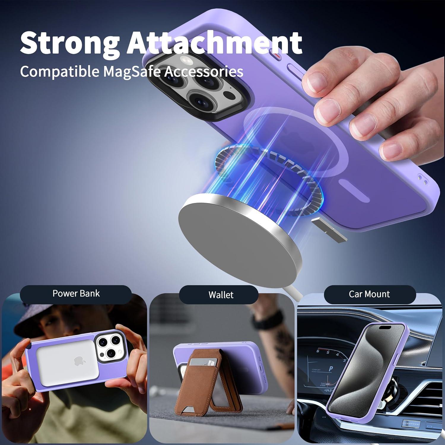 imageCACOE Magnetic Case for iPhone 16 61 inch Compatible with MagSafe Thin Slim Fit AntiFingerprint Shockproof Bumper TPU Protective Cover for Women Men GirlsMatte BlackLight Purple