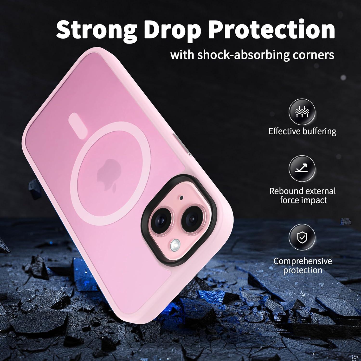 imageCACOE Magnetic Case for iPhone 16 61 inch Compatible with MagSafe Thin Slim Fit AntiFingerprint Shockproof Bumper TPU Protective Cover for Women Men GirlsMatte BlackPink