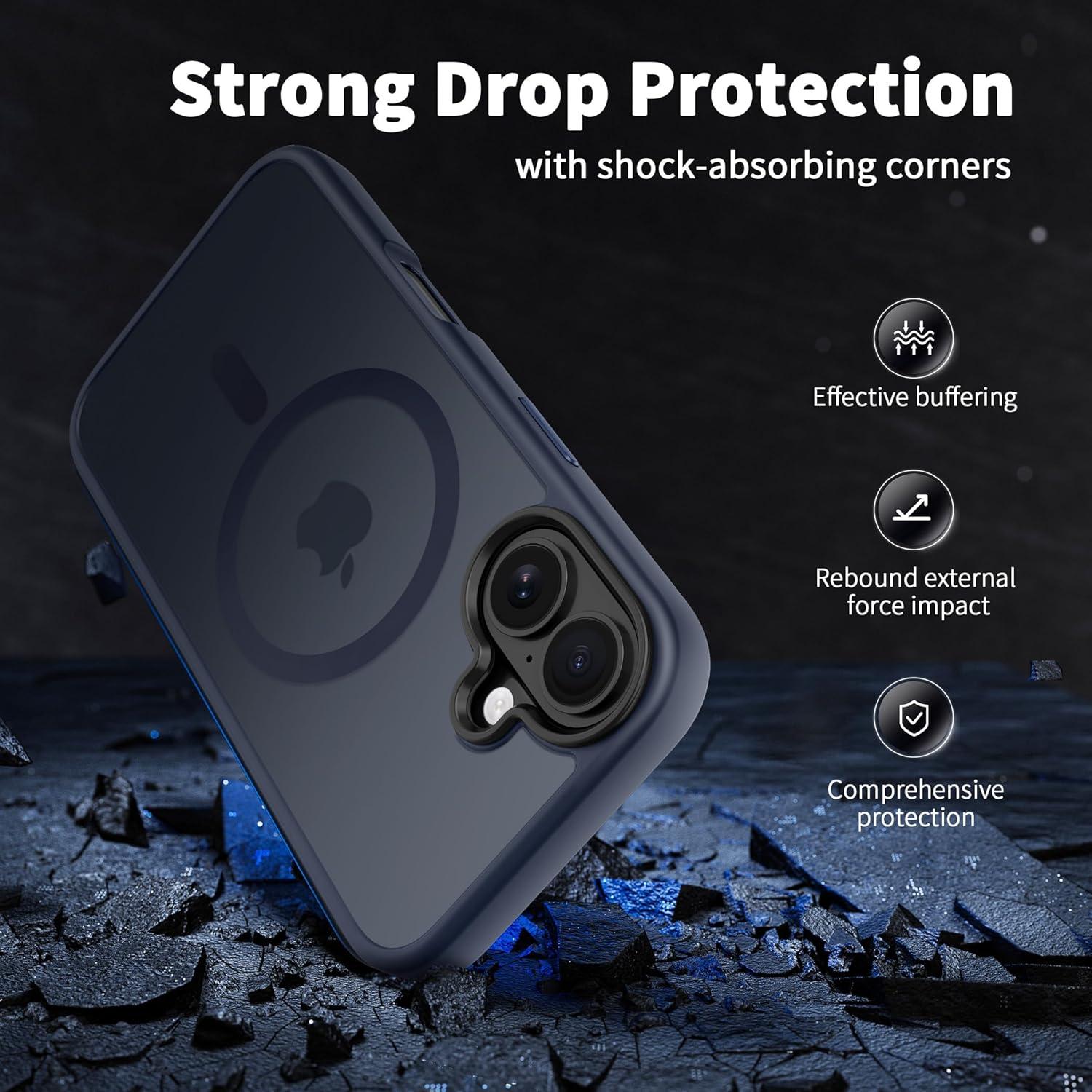 imageCACOE Magnetic Case for iPhone 16 61 inch Compatible with MagSafe Thin Slim Fit AntiFingerprint Shockproof Bumper TPU Protective Cover for Women Men GirlsMatte BlackDark Blue