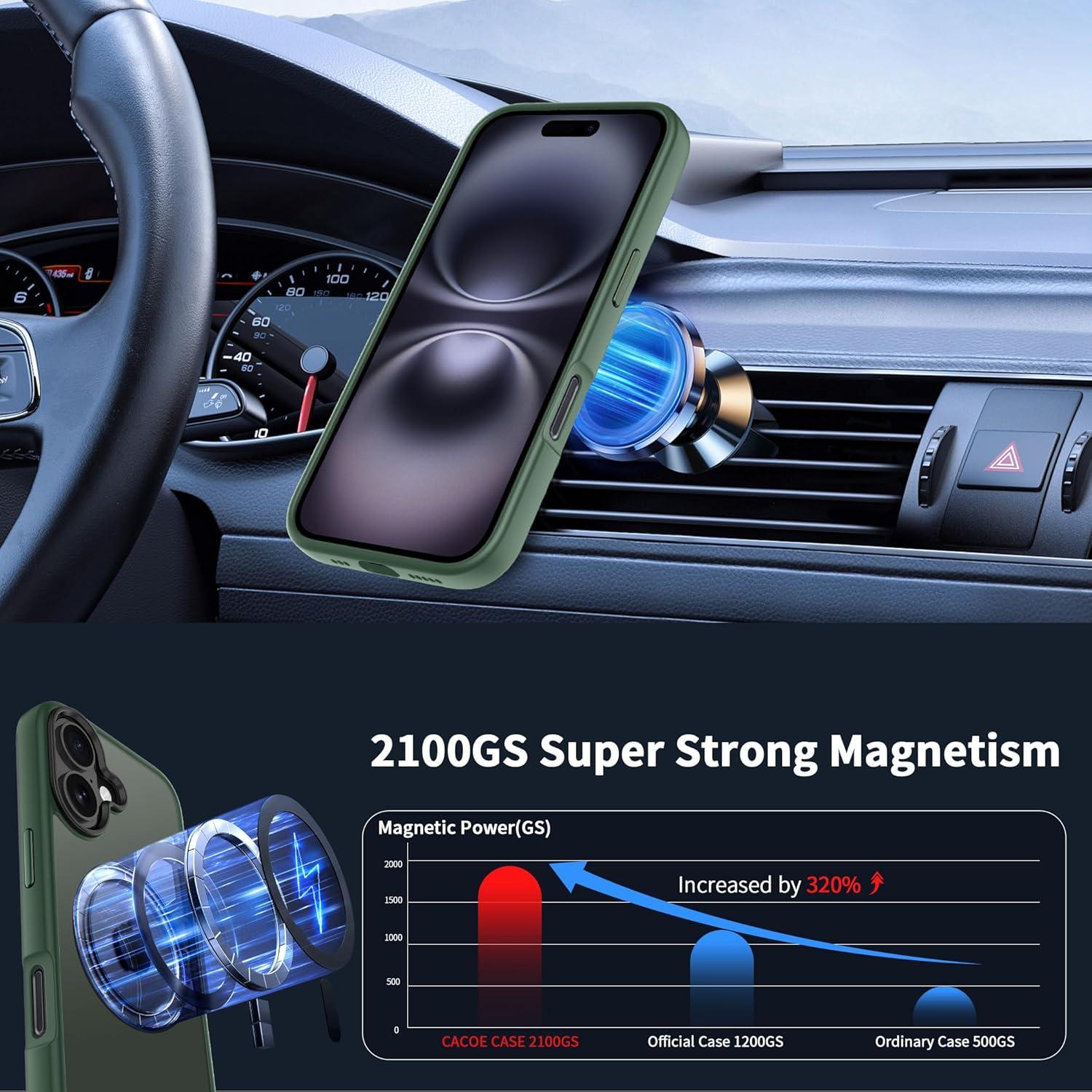 imageCACOE Magnetic Case for iPhone 16 61 inch Compatible with MagSafe Thin Slim Fit AntiFingerprint Shockproof Bumper TPU Protective Cover for Women Men GirlsMatte BlackDark Green