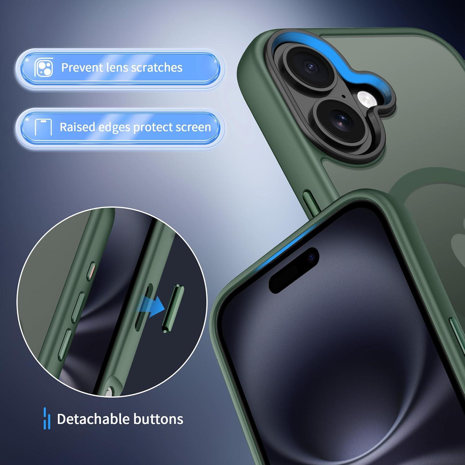 imageCACOE Magnetic Case for iPhone 16 61 inch Compatible with MagSafe Thin Slim Fit AntiFingerprint Shockproof Bumper TPU Protective Cover for Women Men GirlsMatte BlackDark Green