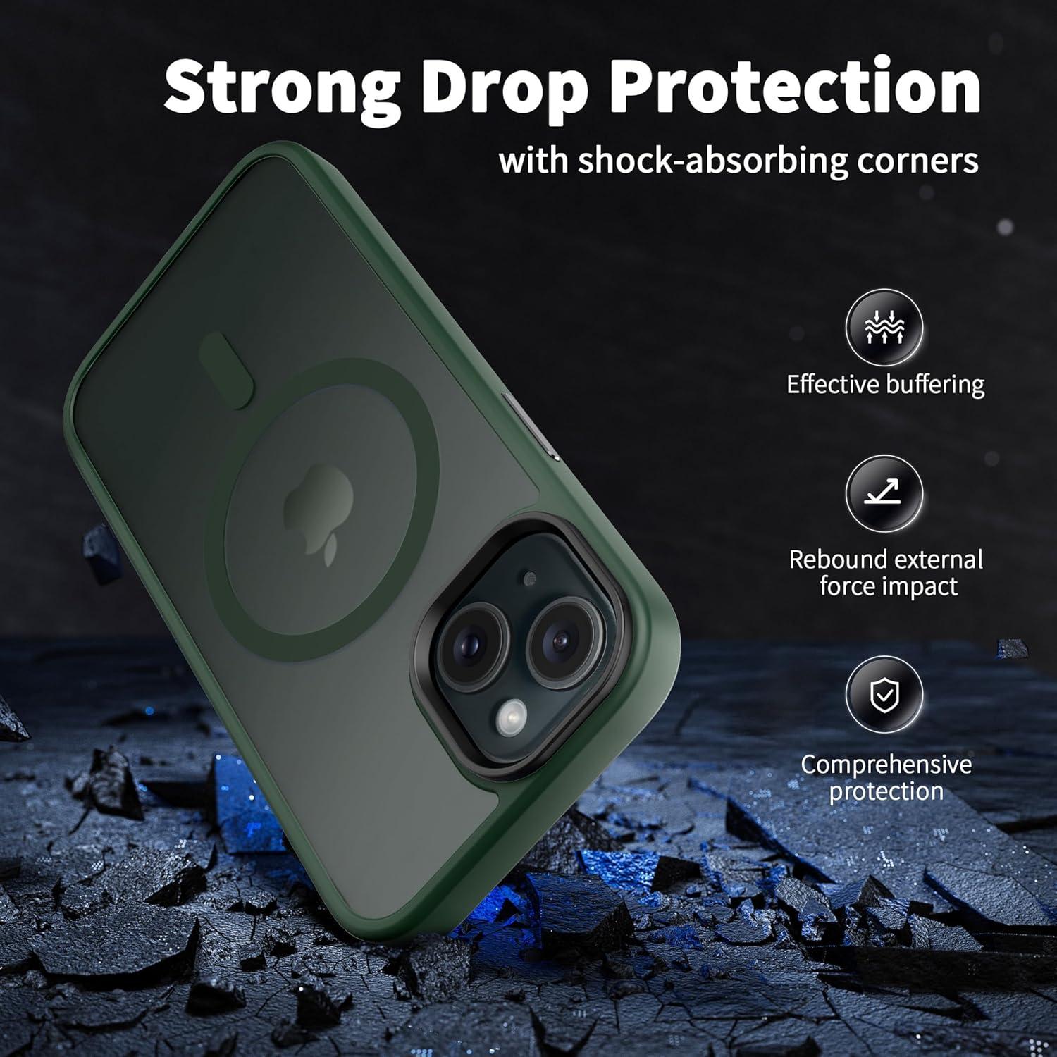 imageCACOE Magnetic Case for iPhone 16 61 inch Compatible with MagSafe Thin Slim Fit AntiFingerprint Shockproof Bumper TPU Protective Cover for Women Men GirlsMatte BlackDark Green