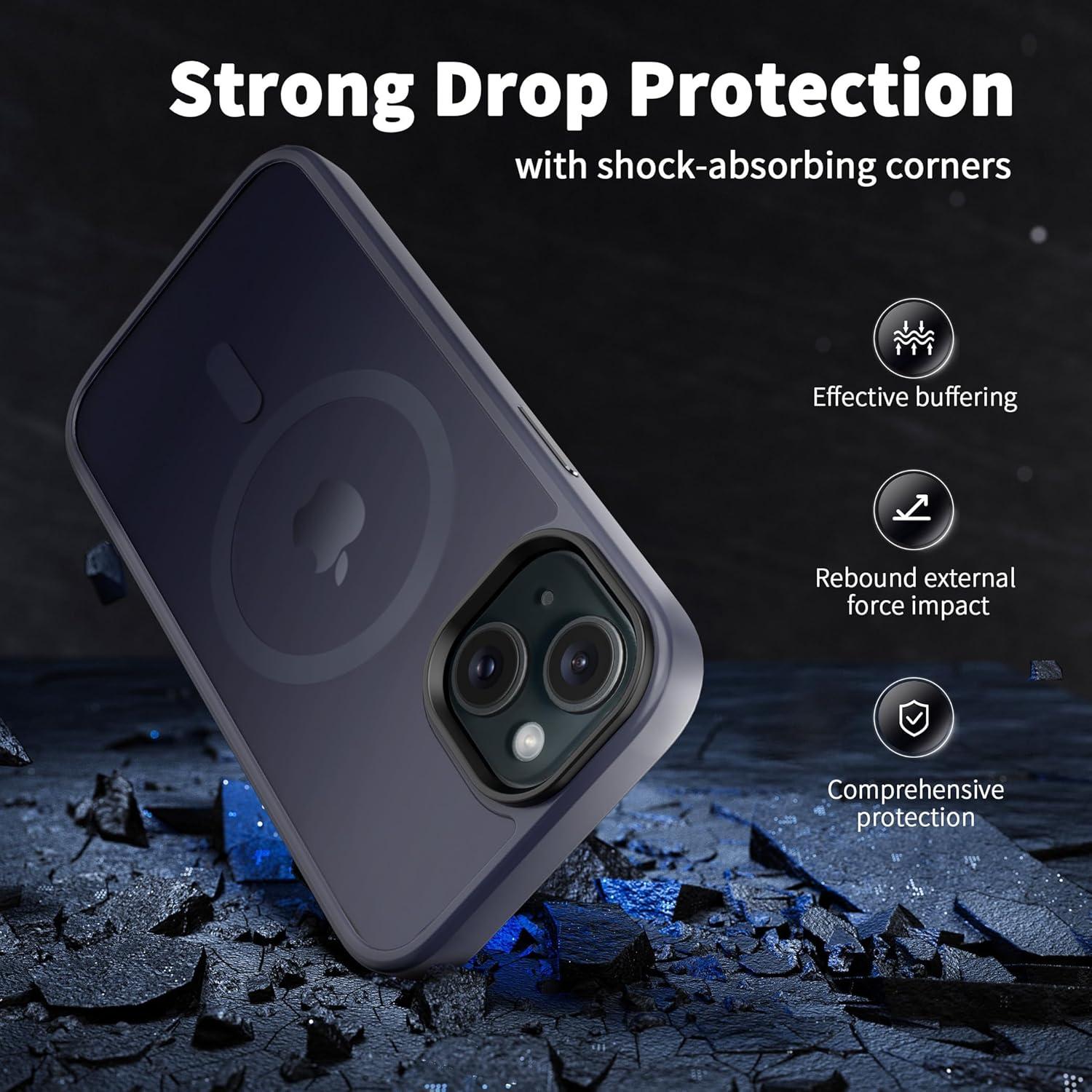 imageCACOE Magnetic Case for iPhone 16 61 inch Compatible with MagSafe Thin Slim Fit AntiFingerprint Shockproof Bumper TPU Protective Cover for Women Men GirlsMatte BlackDark Blue