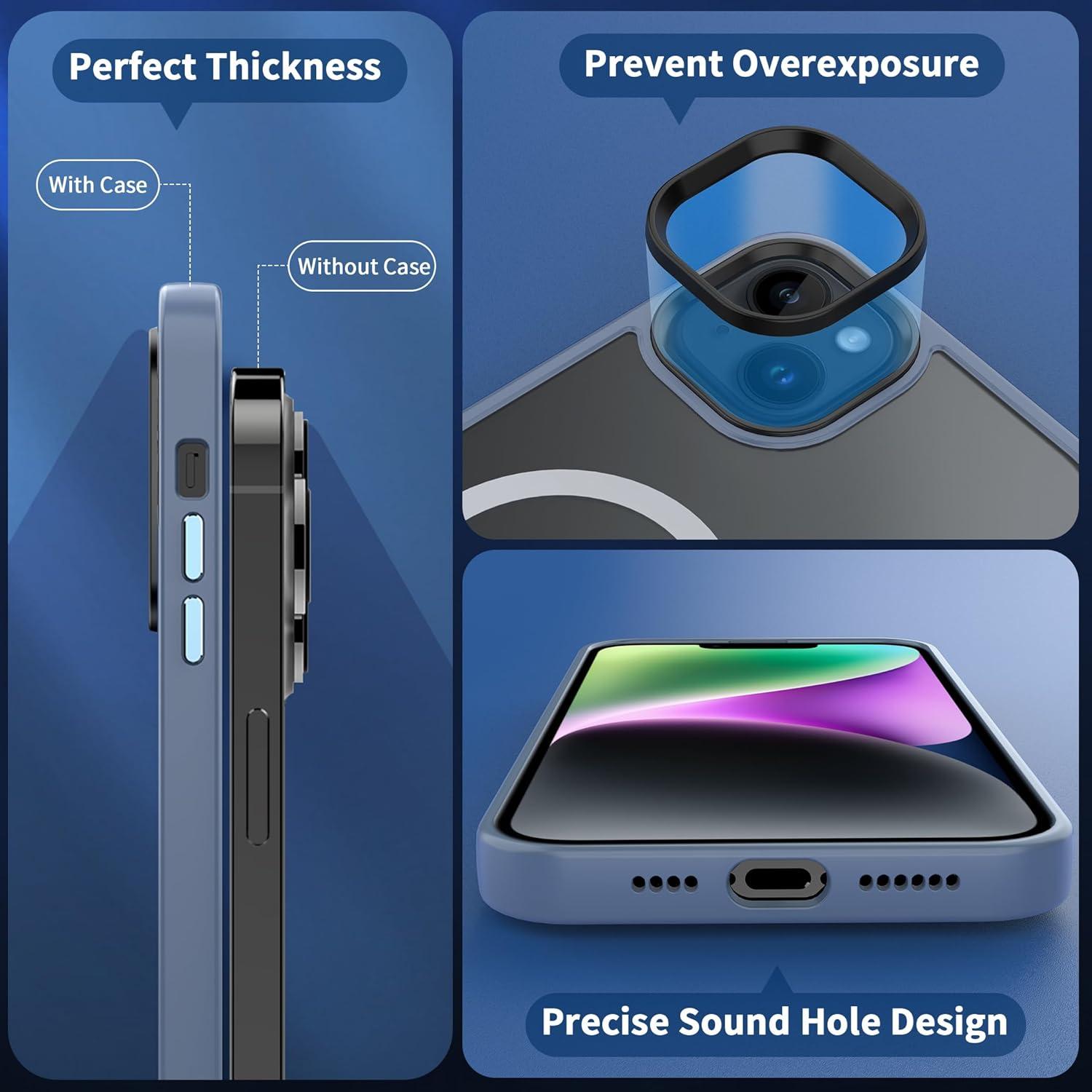 imageCACOE Magnetic Case for iPhone 16 61 inch Compatible with MagSafe Thin Slim Fit AntiFingerprint Shockproof Bumper TPU Protective Cover for Women Men GirlsMatte BlackLight Blue