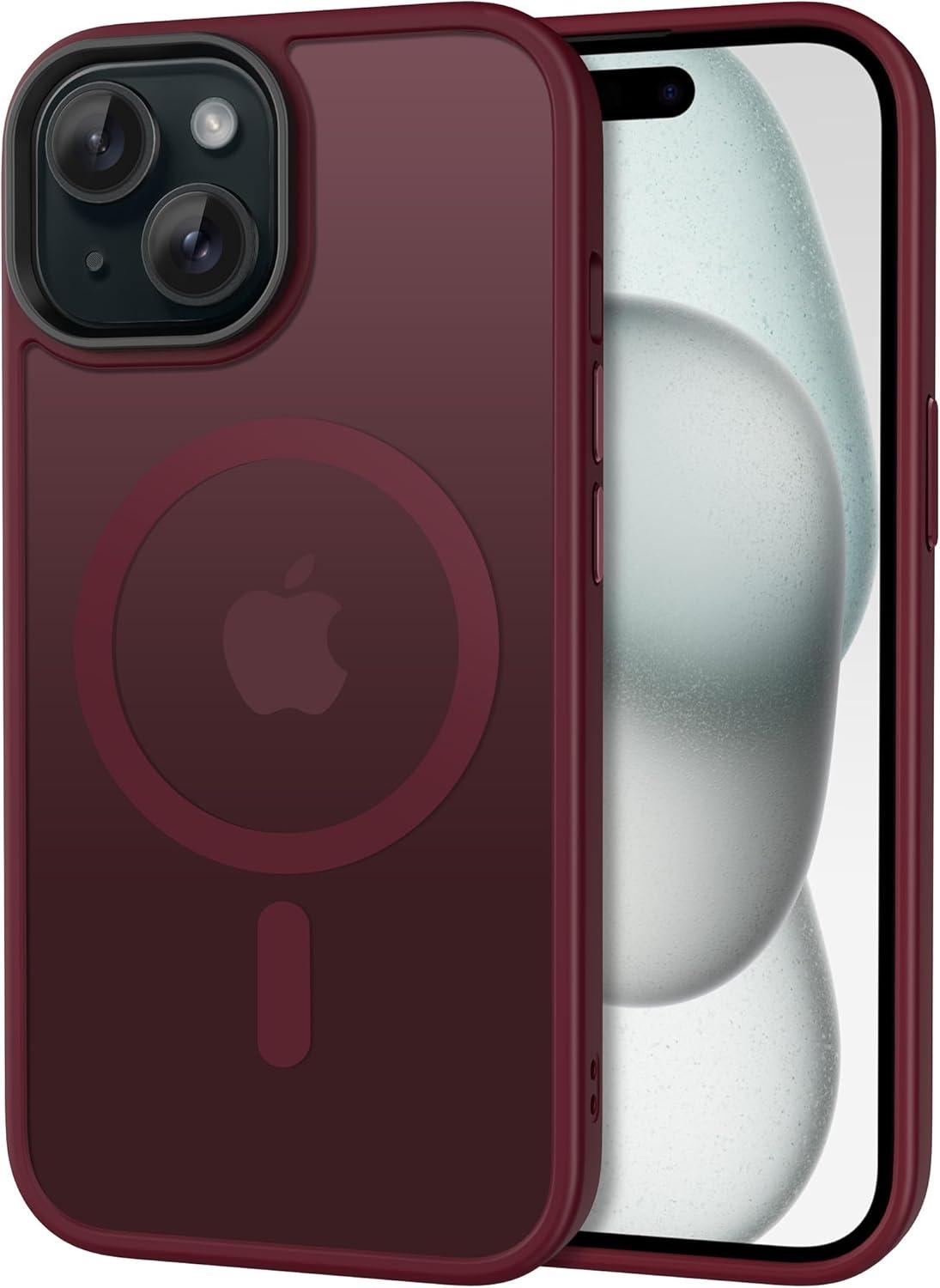 imageCACOE Magnetic Case for iPhone 16 61 inch Compatible with MagSafe Thin Slim Fit AntiFingerprint Shockproof Bumper TPU Protective Cover for Women Men GirlsMatte BlackDark Red