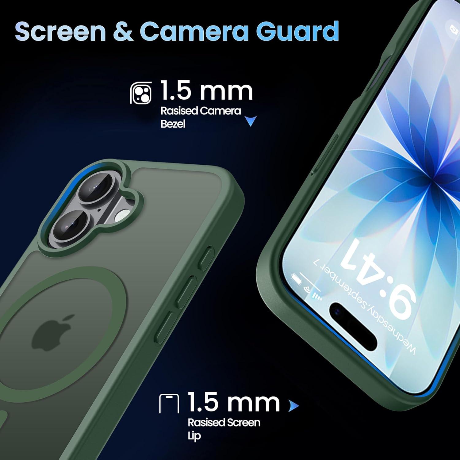 imageCACOE Magnetic Case for iPhone 16 61 inch Compatible with MagSafe Thin Slim Fit AntiFingerprint Shockproof Bumper TPU Protective Cover for Women Men GirlsMatte BlackDark Green