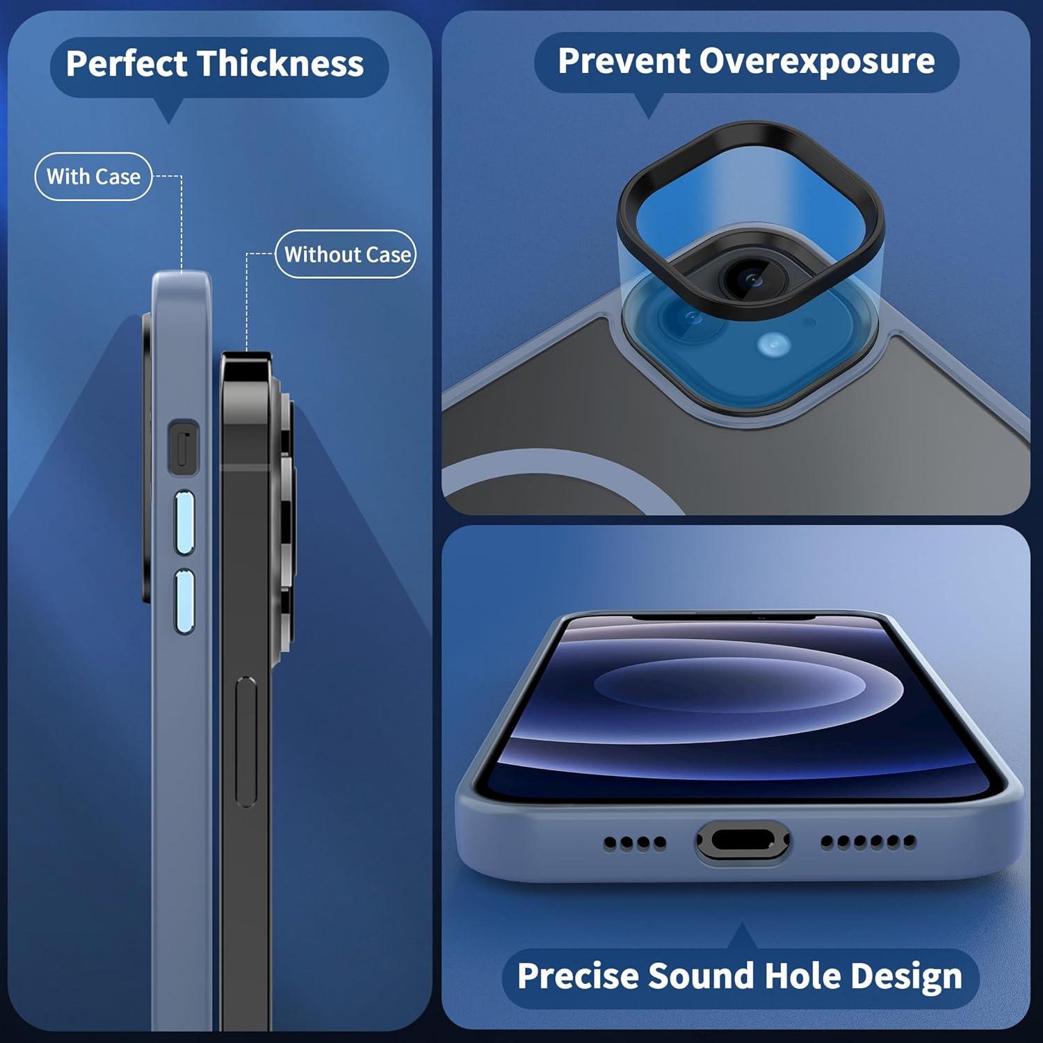 imageCACOE Magnetic Case for iPhone 16 61 inch Compatible with MagSafe Thin Slim Fit AntiFingerprint Shockproof Bumper TPU Protective Cover for Women Men GirlsMatte BlackLight Blue