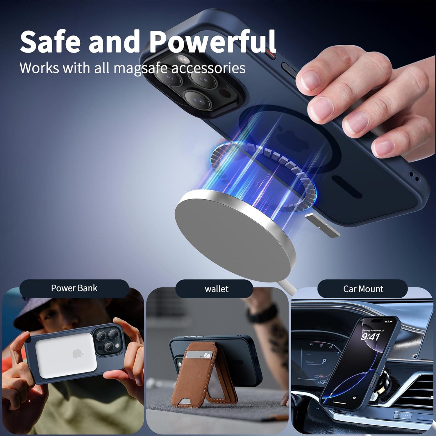 imageCACOE Magnetic Case for iPhone 16 61 inch Compatible with MagSafe Thin Slim Fit AntiFingerprint Shockproof Bumper TPU Protective Cover for Women Men GirlsMatte BlackDark Blue