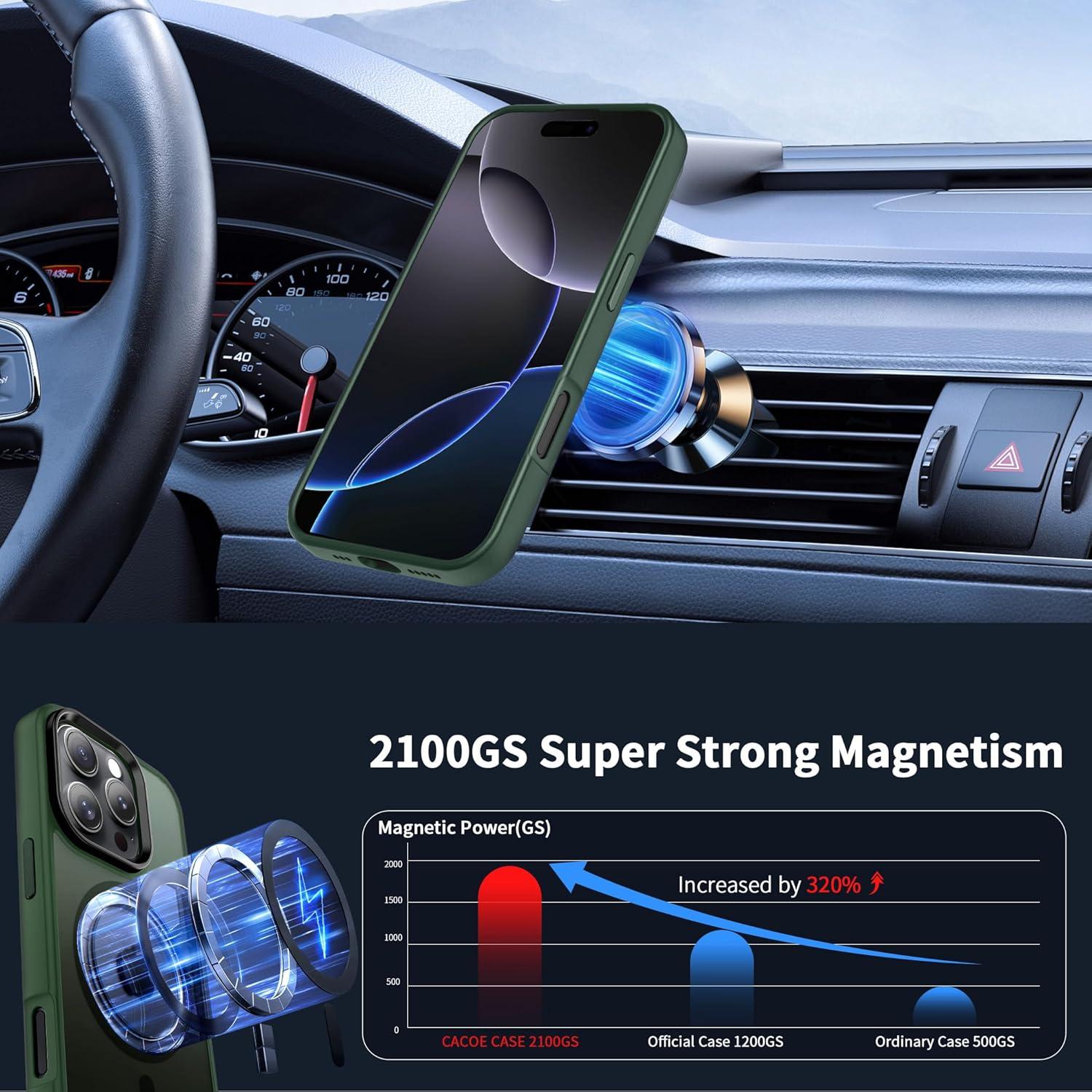 imageCACOE Magnetic Case for iPhone 16 61 inch Compatible with MagSafe Thin Slim Fit AntiFingerprint Shockproof Bumper TPU Protective Cover for Women Men GirlsMatte BlackDark Green