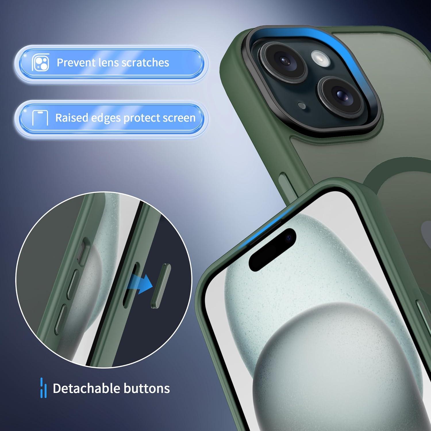 imageCACOE Magnetic Case for iPhone 16 61 inch Compatible with MagSafe Thin Slim Fit AntiFingerprint Shockproof Bumper TPU Protective Cover for Women Men GirlsMatte BlackDark Green