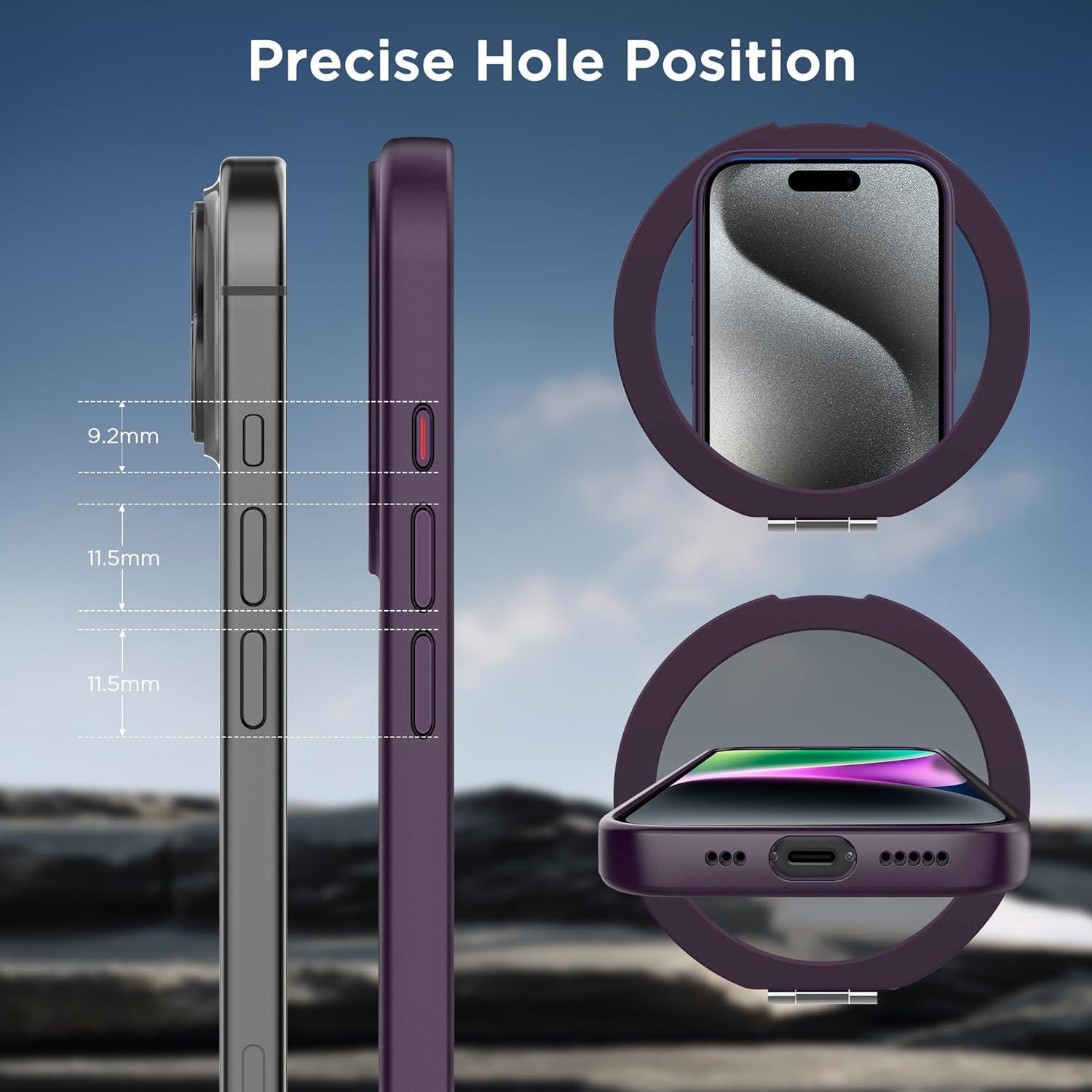 imageCACOE Magnetic Case for iPhone 16 61 inch with 360 Rotatable Ring Stand Compatible with MagSafe Car Phone Mount Cases Cover Phone Holder for Desk MeetingVideosMatte BlackDark Purple