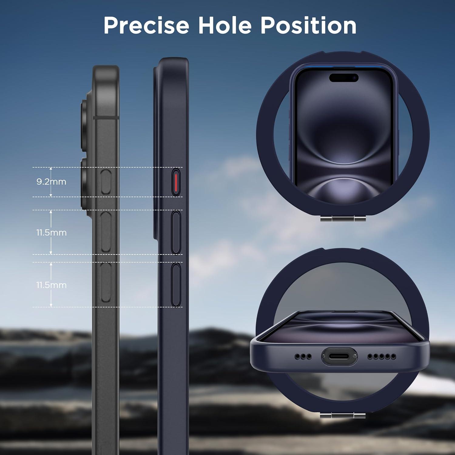 imageCACOE Magnetic Case for iPhone 16 61 inch with 360 Rotatable Ring Stand Compatible with MagSafe Car Phone Mount Cases Cover Phone Holder for Desk MeetingVideosMatte BlackDark Blue