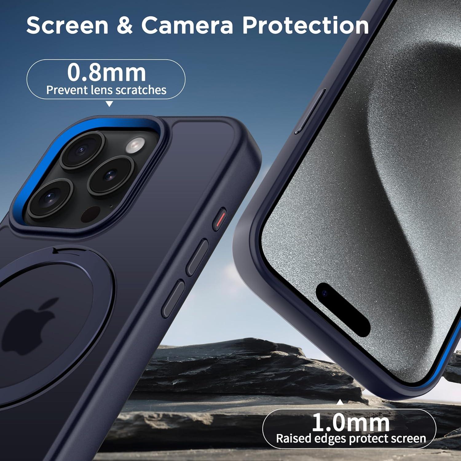 imageCACOE Magnetic Case for iPhone 16 61 inch with 360 Rotatable Ring Stand Compatible with MagSafe Car Phone Mount Cases Cover Phone Holder for Desk MeetingVideosMatte BlackDark Blue
