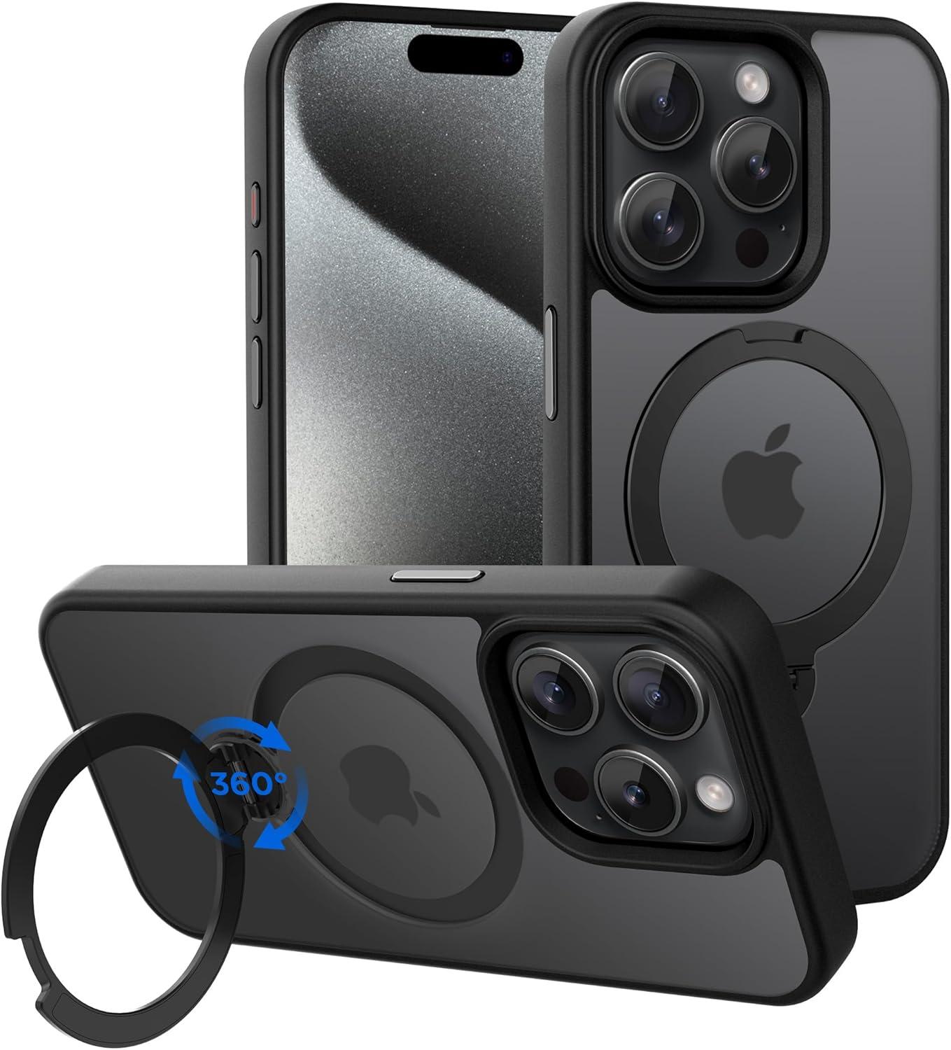 imageCACOE Magnetic Case for iPhone 16 61 inch with 360 Rotatable Ring Stand Compatible with MagSafe Car Phone Mount Cases Cover Phone Holder for Desk MeetingVideosMatte BlackMatte Black