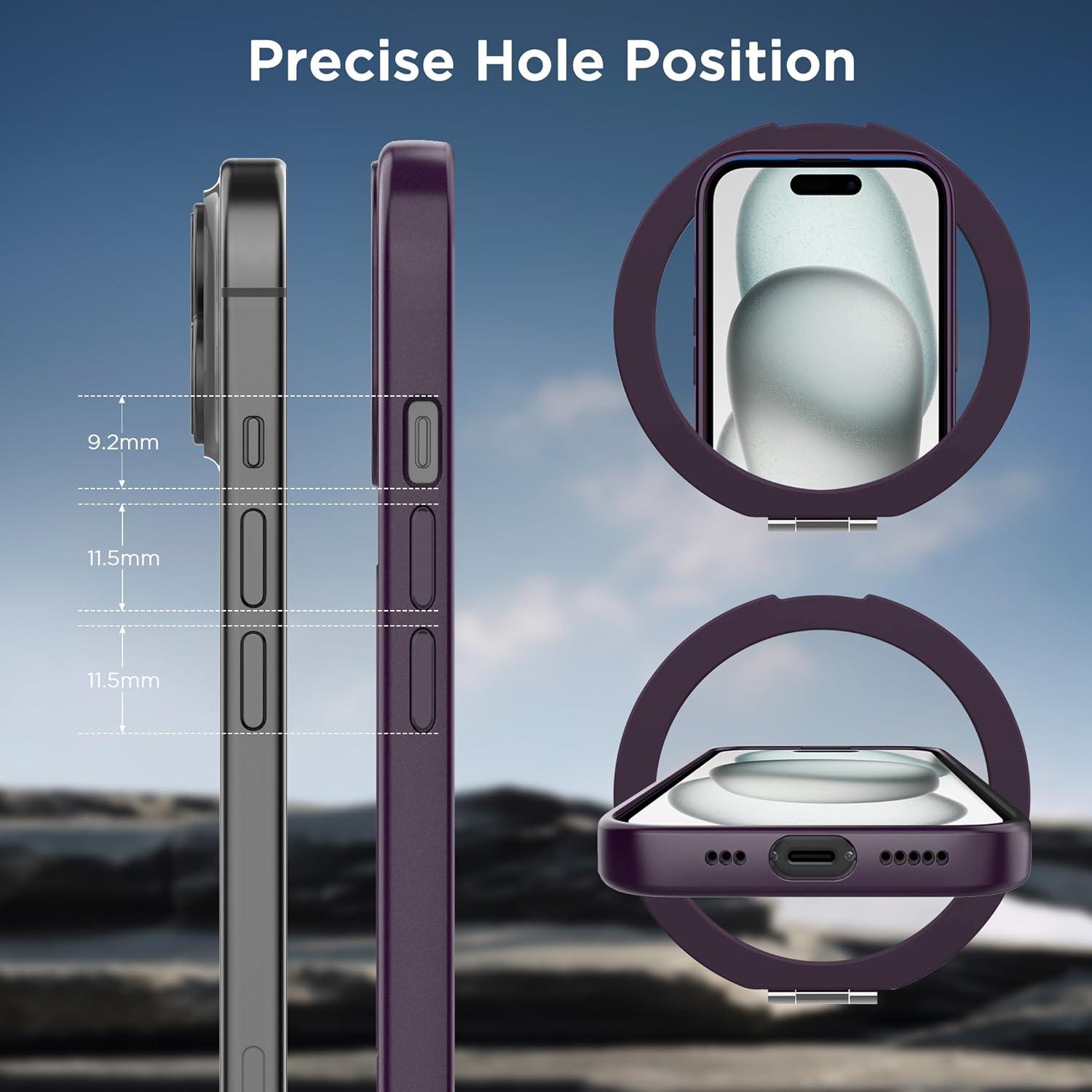 imageCACOE Magnetic Case for iPhone 16 61 inch with 360 Rotatable Ring Stand Compatible with MagSafe Car Phone Mount Cases Cover Phone Holder for Desk MeetingVideosMatte BlackDark Purple