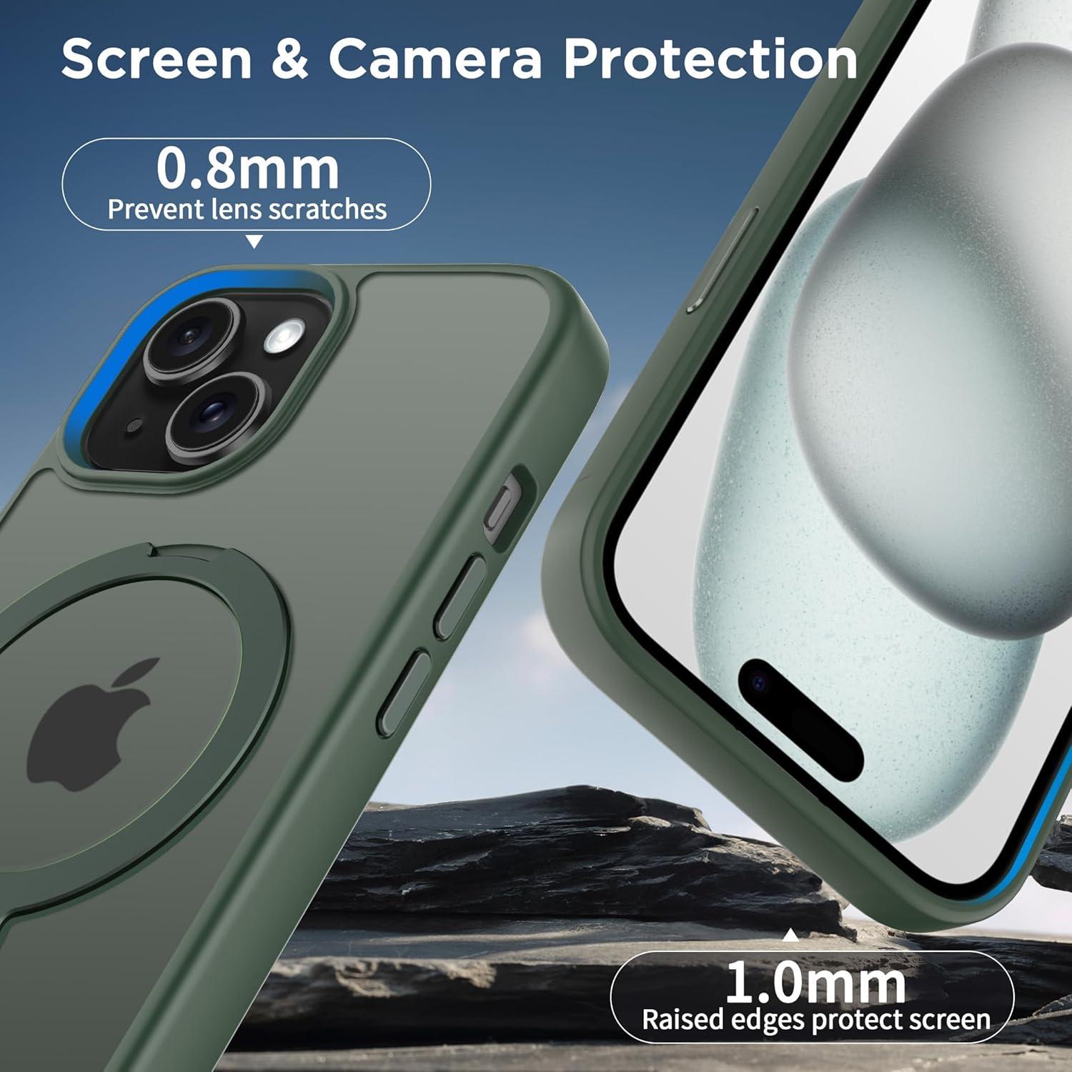 imageCACOE Magnetic Case for iPhone 16 61 inch with 360 Rotatable Ring Stand Compatible with MagSafe Car Phone Mount Cases Cover Phone Holder for Desk MeetingVideosMatte BlackDark Green