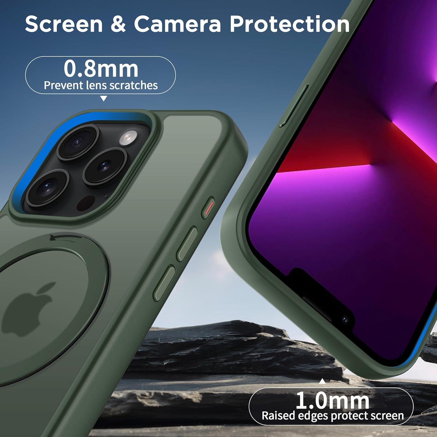 imageCACOE Magnetic Case for iPhone 16 61 inch with 360 Rotatable Ring Stand Compatible with MagSafe Car Phone Mount Cases Cover Phone Holder for Desk MeetingVideosMatte BlackDark Green