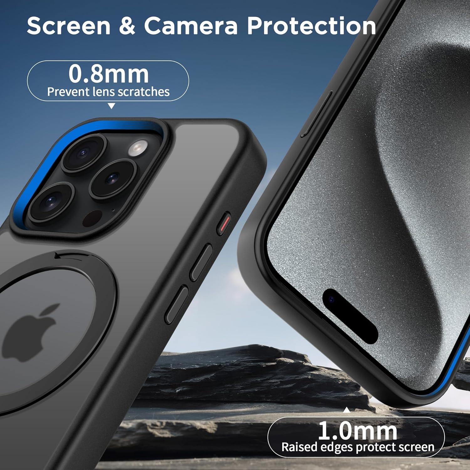 imageCACOE Magnetic Case for iPhone 16 61 inch with 360 Rotatable Ring Stand Compatible with MagSafe Car Phone Mount Cases Cover Phone Holder for Desk MeetingVideosMatte BlackMatte Black