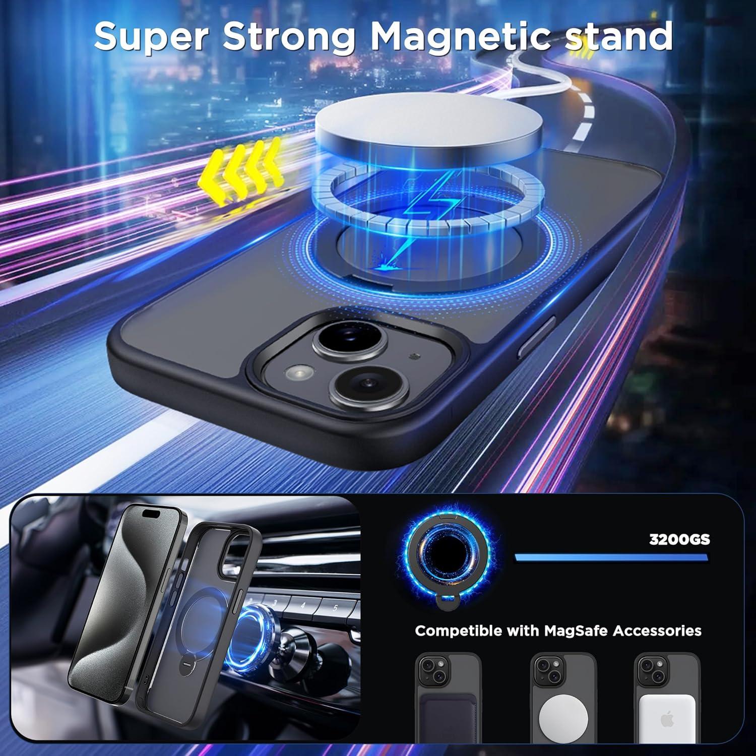 imageCACOE Magnetic Case for iPhone 16 61 inch with 360 Rotatable Ring Stand Compatible with MagSafe Car Phone Mount Cases Cover Phone Holder for Desk MeetingVideosMatte BlackMatte Black