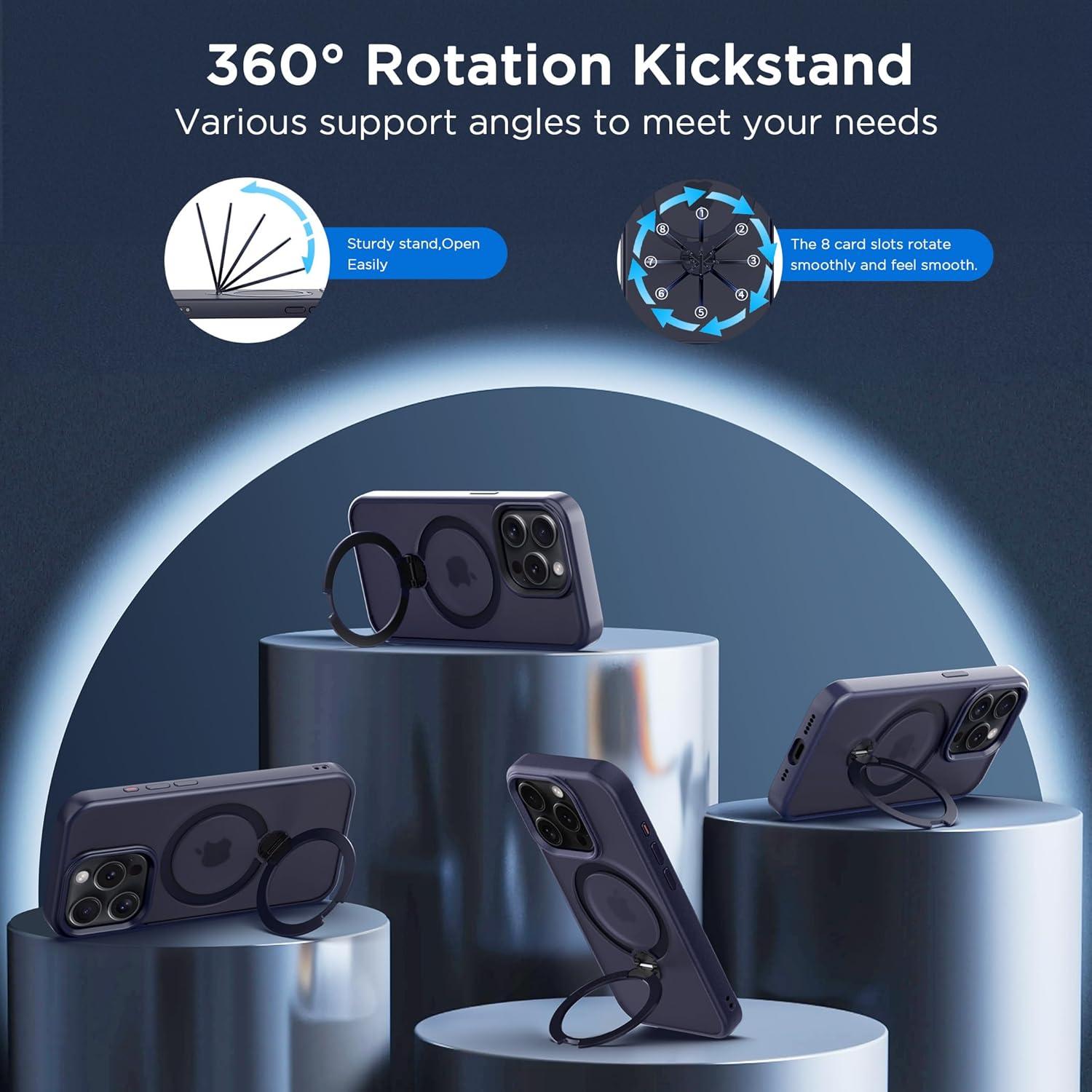 imageCACOE Magnetic Case for iPhone 16 61 inch with 360 Rotatable Ring Stand Compatible with MagSafe Car Phone Mount Cases Cover Phone Holder for Desk MeetingVideosMatte BlackDark Blue