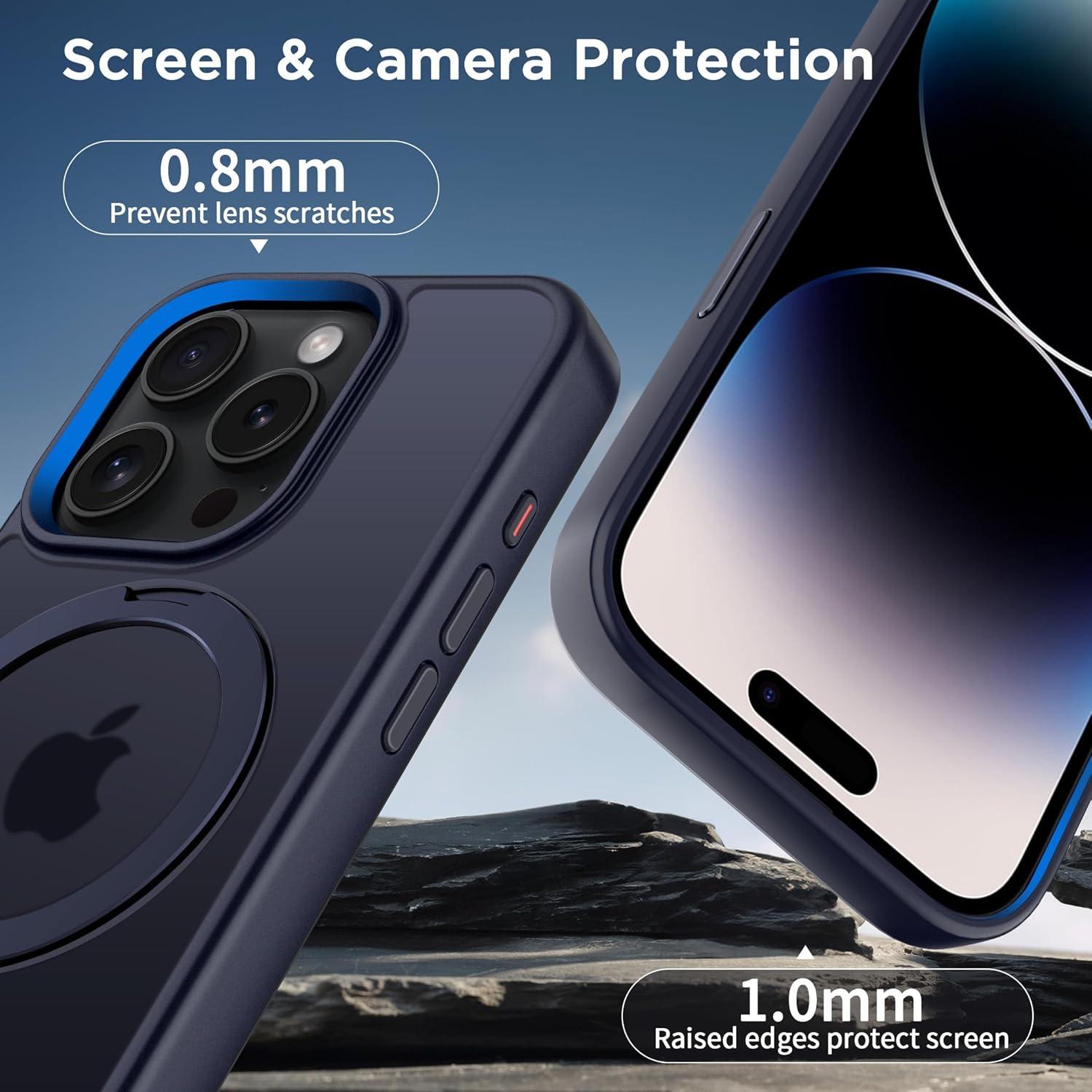 imageCACOE Magnetic Case for iPhone 16 61 inch with 360 Rotatable Ring Stand Compatible with MagSafe Car Phone Mount Cases Cover Phone Holder for Desk MeetingVideosMatte BlackDark Blue