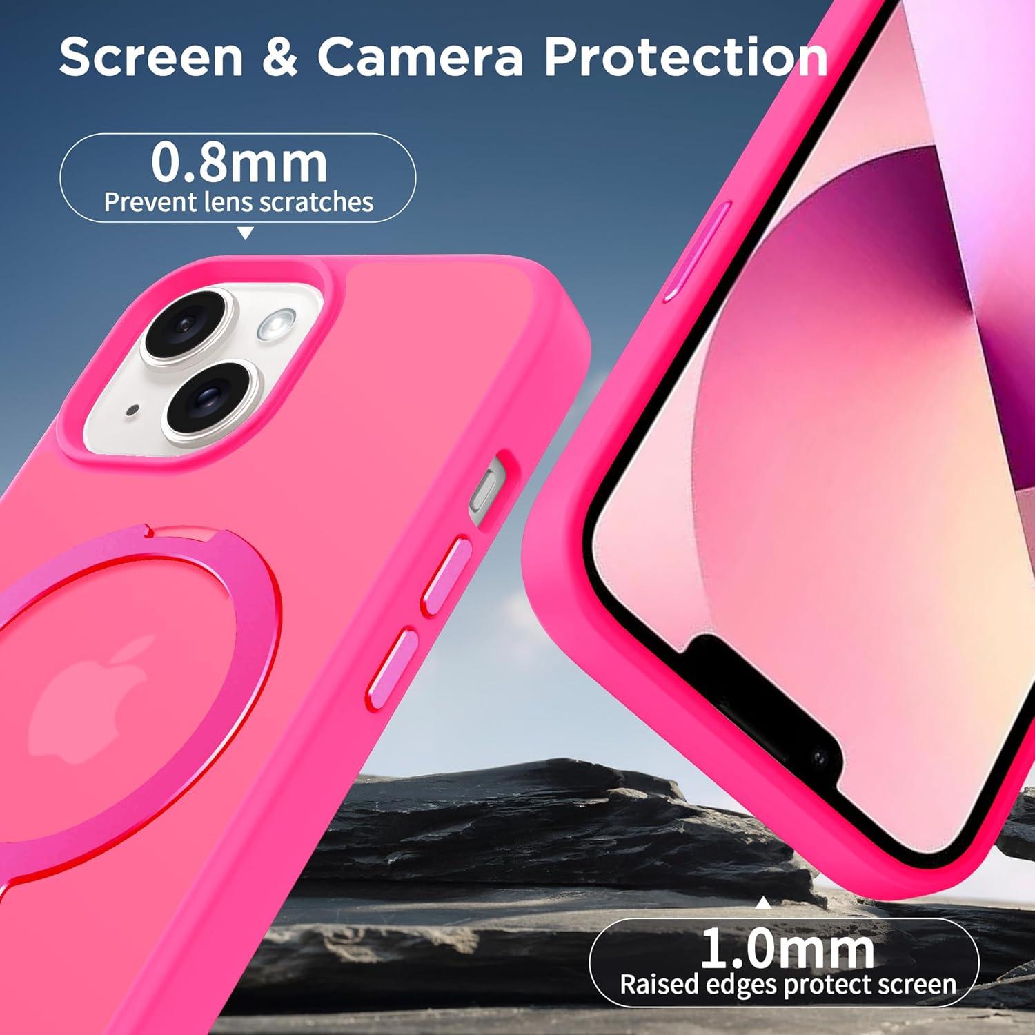 imageCACOE Magnetic Case for iPhone 16 61 inch with 360 Rotatable Ring Stand Compatible with MagSafe Car Phone Mount Cases Cover Phone Holder for Desk MeetingVideosMatte BlackRose