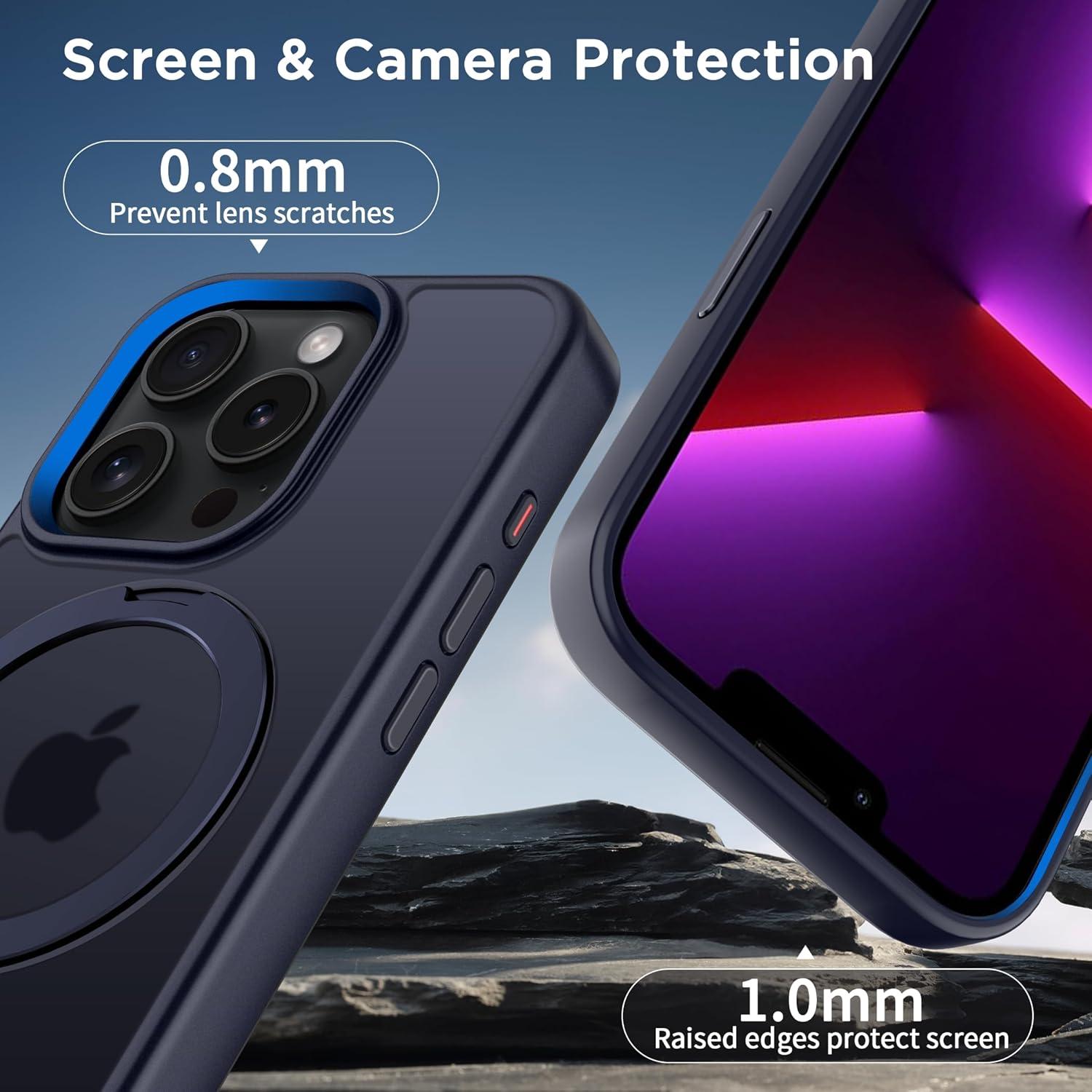 imageCACOE Magnetic Case for iPhone 16 61 inch with 360 Rotatable Ring Stand Compatible with MagSafe Car Phone Mount Cases Cover Phone Holder for Desk MeetingVideosMatte BlackDark Blue