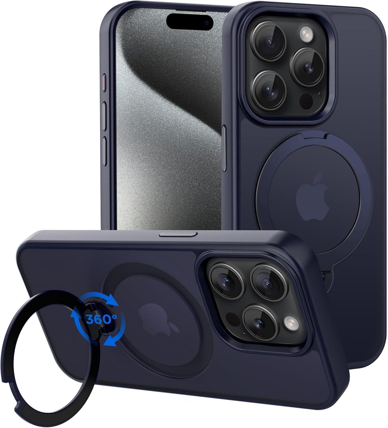 imageCACOE Magnetic Case for iPhone 16 61 inch with 360 Rotatable Ring Stand Compatible with MagSafe Car Phone Mount Cases Cover Phone Holder for Desk MeetingVideosMatte BlackDark Blue