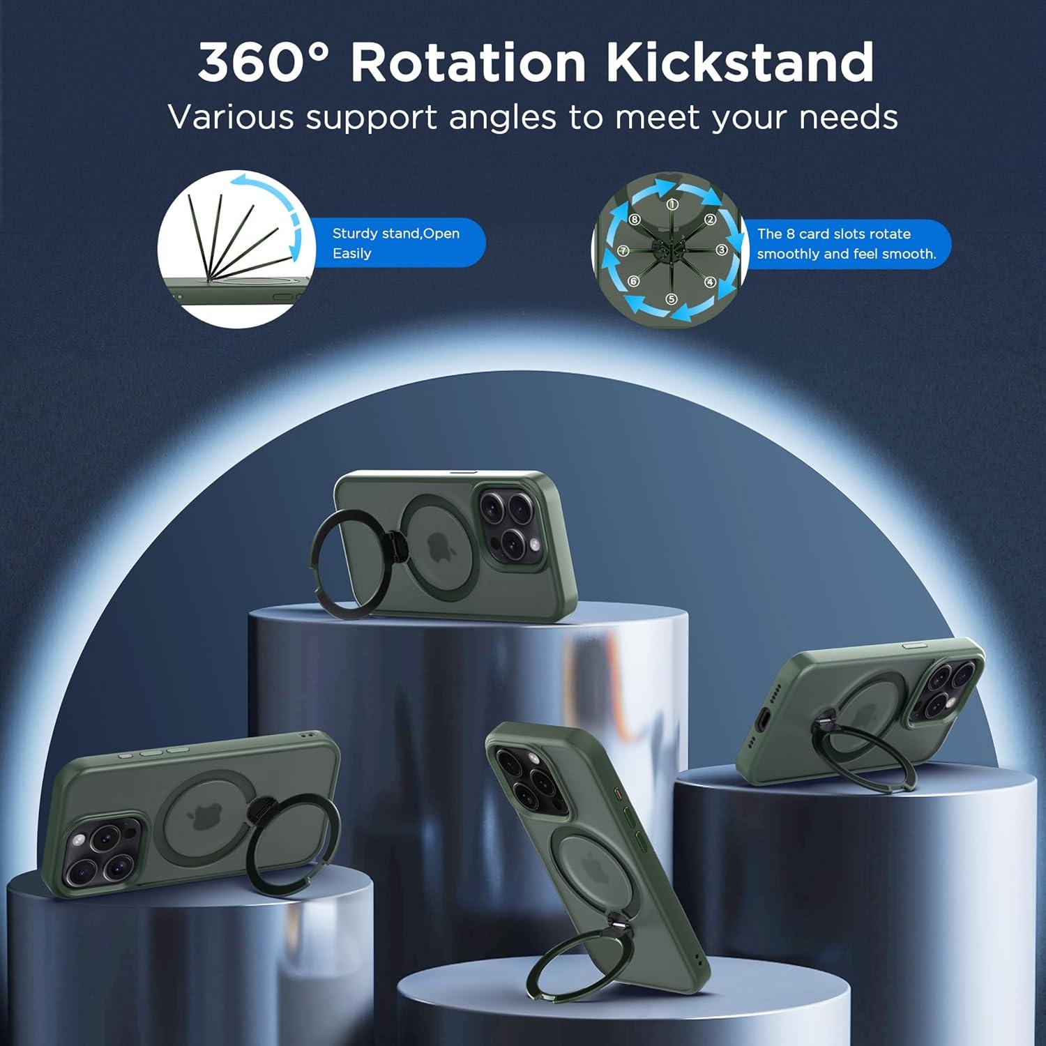 imageCACOE Magnetic Case for iPhone 16 61 inch with 360 Rotatable Ring Stand Compatible with MagSafe Car Phone Mount Cases Cover Phone Holder for Desk MeetingVideosMatte BlackDark Green