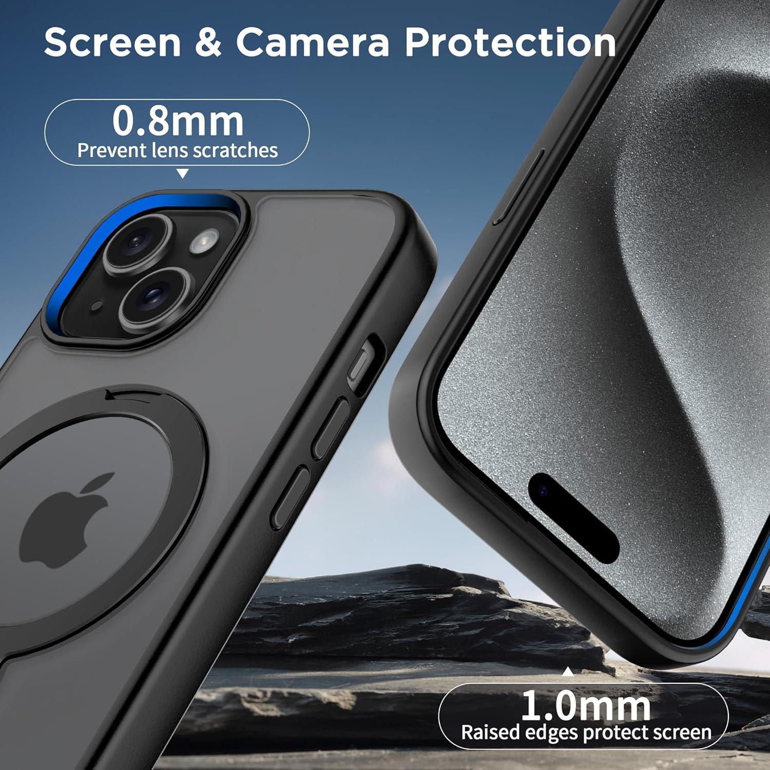 imageCACOE Magnetic Case for iPhone 16 61 inch with 360 Rotatable Ring Stand Compatible with MagSafe Car Phone Mount Cases Cover Phone Holder for Desk MeetingVideosMatte BlackMatte Black