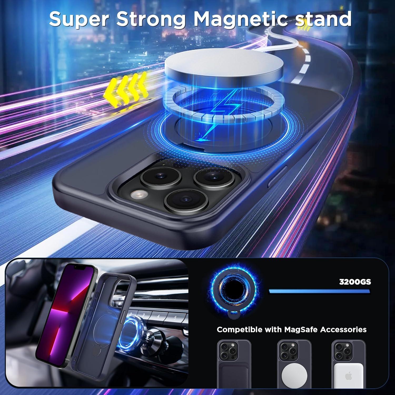imageCACOE Magnetic Case for iPhone 16 61 inch with 360 Rotatable Ring Stand Compatible with MagSafe Car Phone Mount Cases Cover Phone Holder for Desk MeetingVideosMatte BlackDark Blue