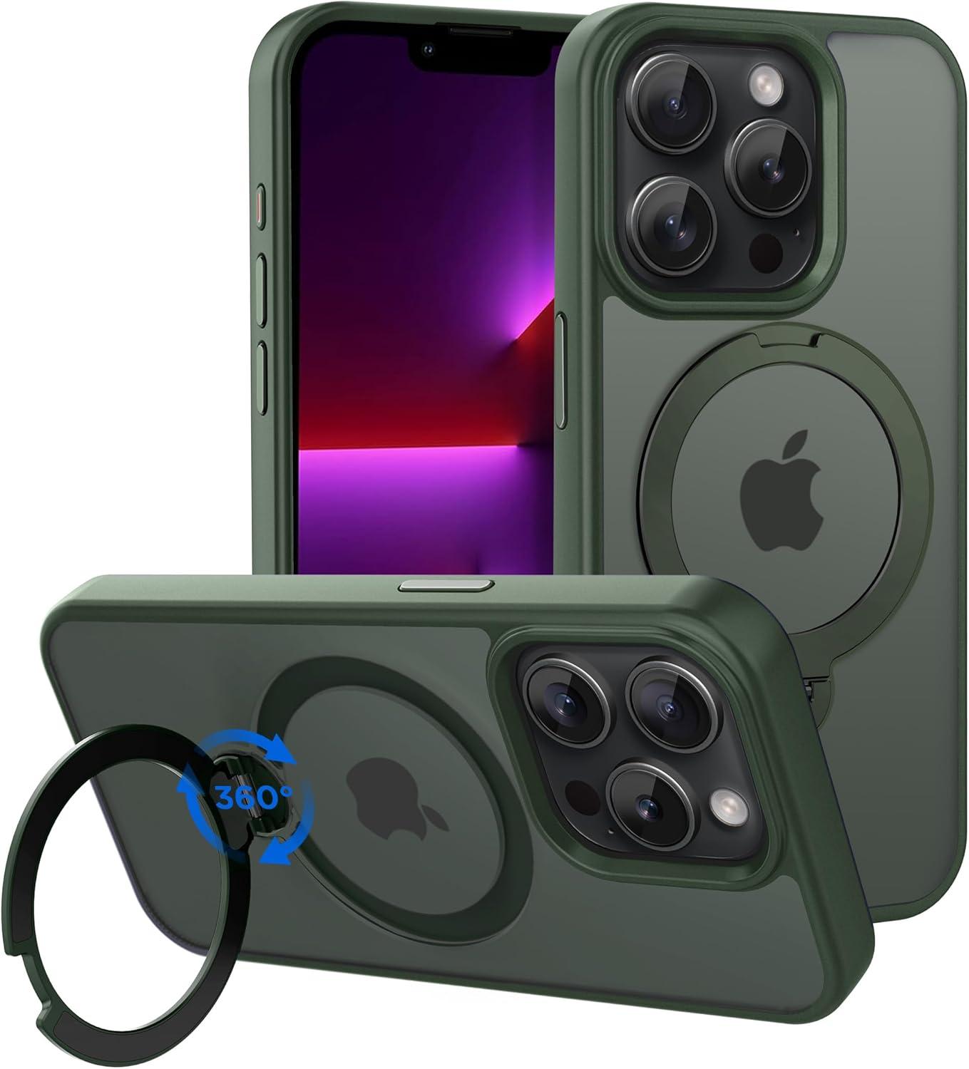 imageCACOE Magnetic Case for iPhone 16 61 inch with 360 Rotatable Ring Stand Compatible with MagSafe Car Phone Mount Cases Cover Phone Holder for Desk MeetingVideosMatte BlackDark Green