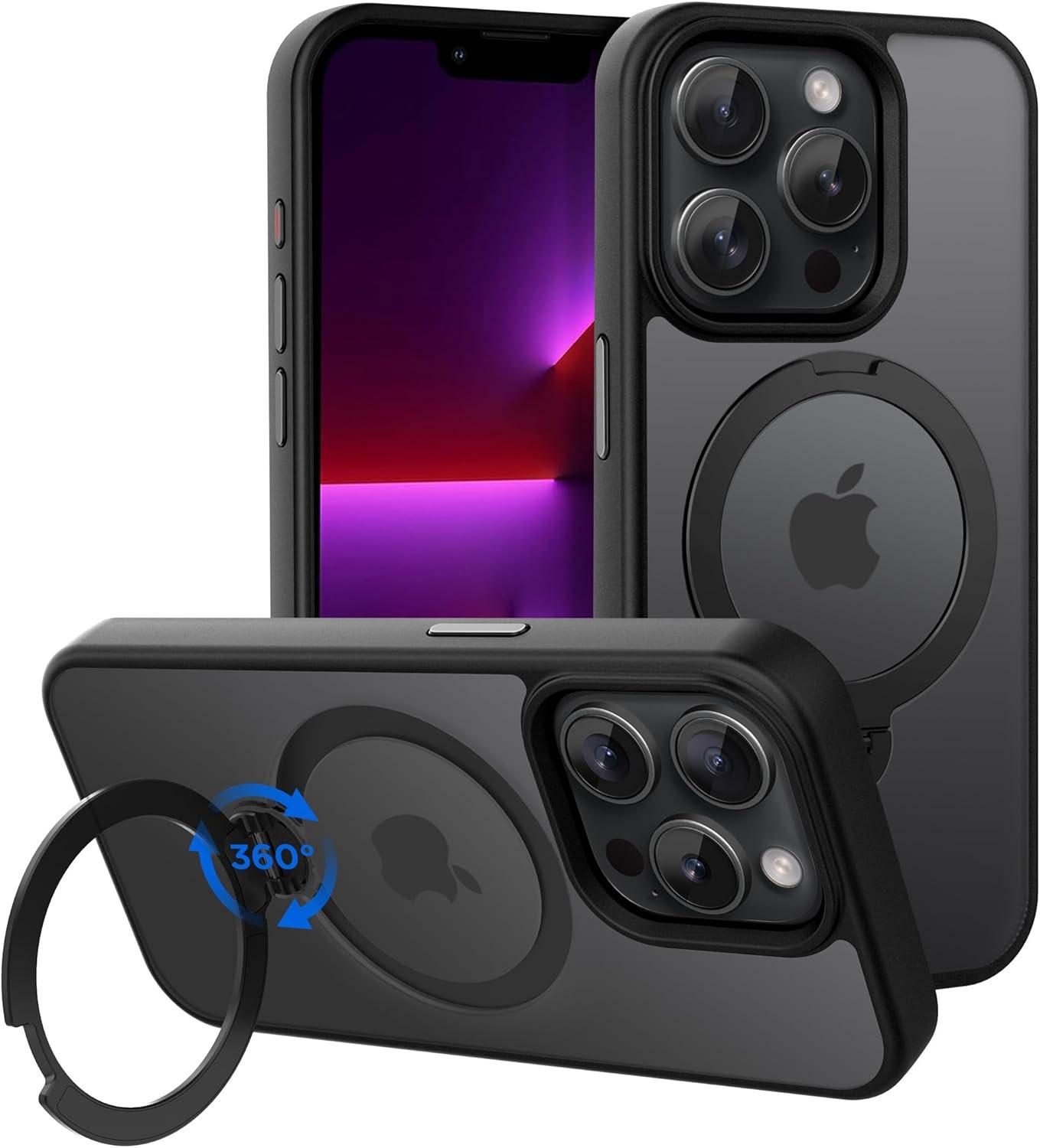 imageCACOE Magnetic Case for iPhone 16 61 inch with 360 Rotatable Ring Stand Compatible with MagSafe Car Phone Mount Cases Cover Phone Holder for Desk MeetingVideosMatte BlackMatte Black