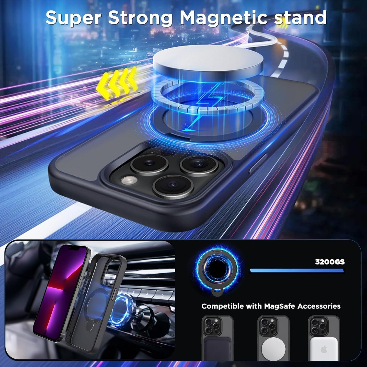 imageCACOE Magnetic Case for iPhone 16 61 inch with 360 Rotatable Ring Stand Compatible with MagSafe Car Phone Mount Cases Cover Phone Holder for Desk MeetingVideosMatte BlackMatte Black