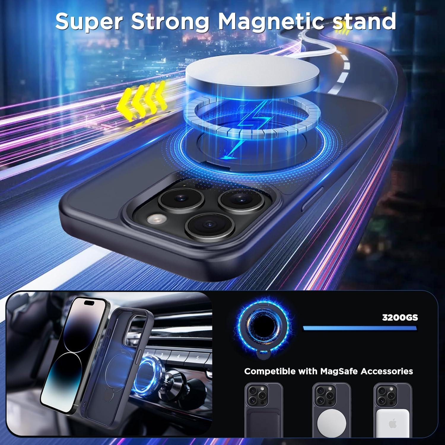 imageCACOE Magnetic Case for iPhone 16 61 inch with 360 Rotatable Ring Stand Compatible with MagSafe Car Phone Mount Cases Cover Phone Holder for Desk MeetingVideosMatte BlackDark Blue