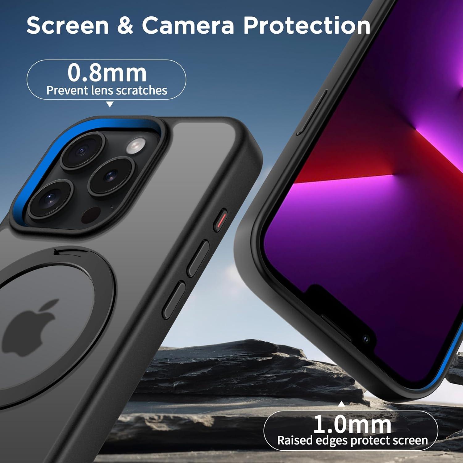 imageCACOE Magnetic Case for iPhone 16 61 inch with 360 Rotatable Ring Stand Compatible with MagSafe Car Phone Mount Cases Cover Phone Holder for Desk MeetingVideosMatte BlackMatte Black